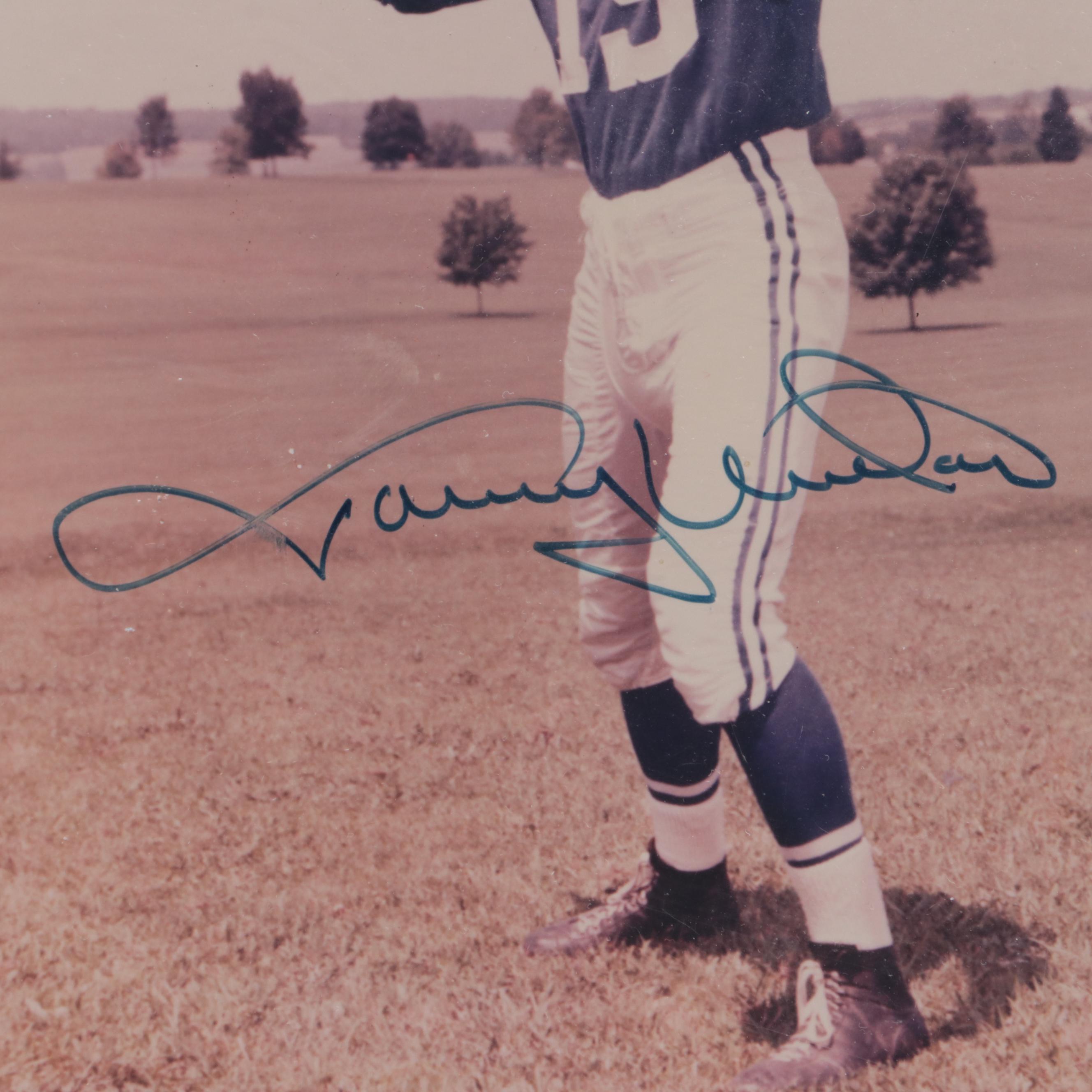 Johnny Unitas Signed Baltimore Colts Football Print with Display