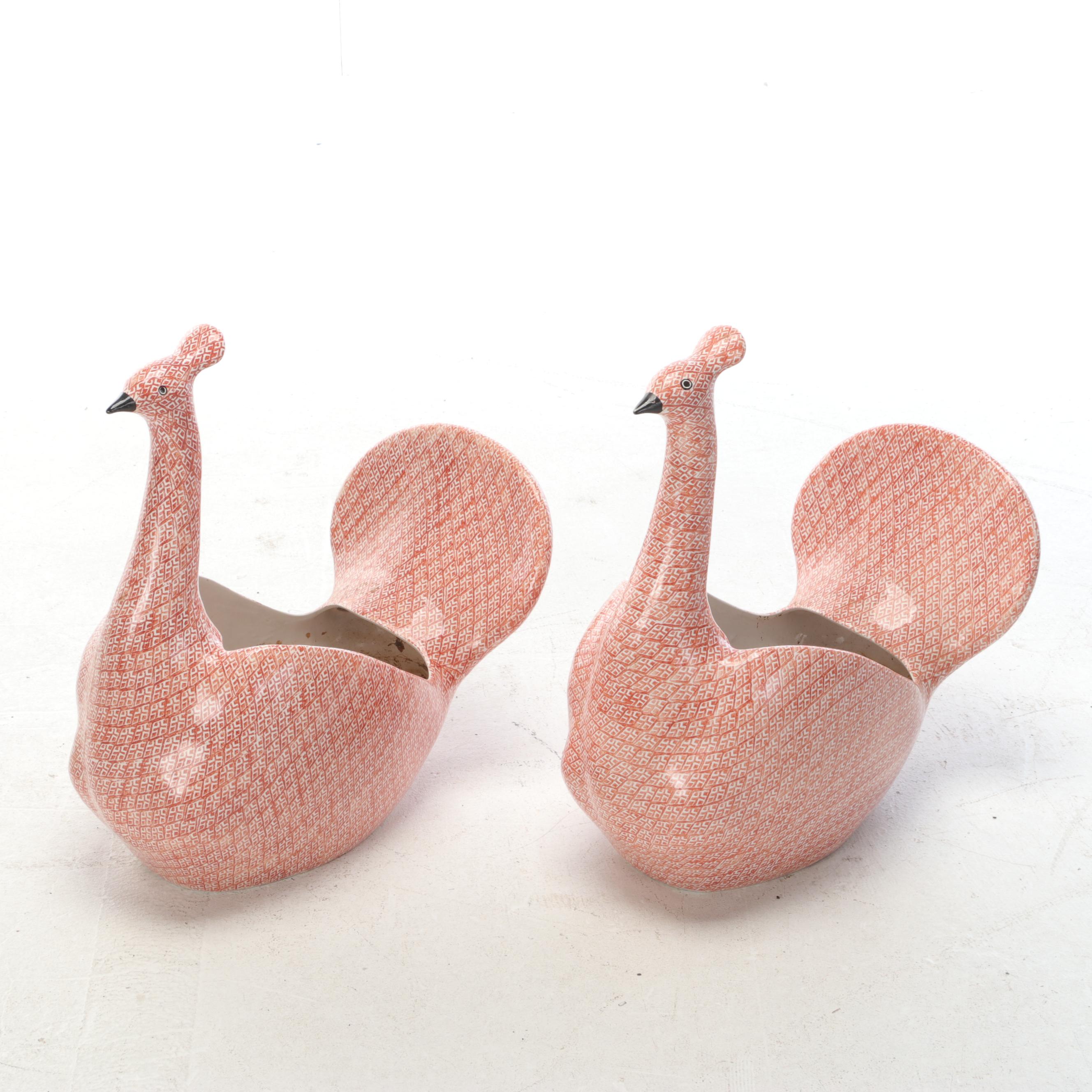 Italian Ceramic Bird Planters in Red and White by Erma, Vintage