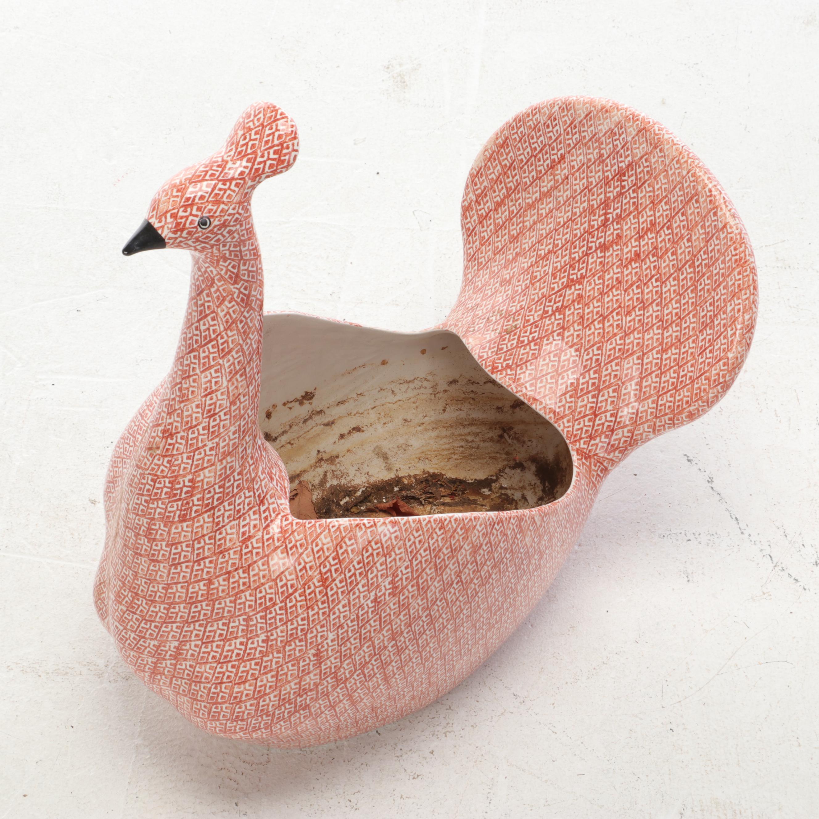 Italian Ceramic Bird Planters in Red and White by Erma, Vintage