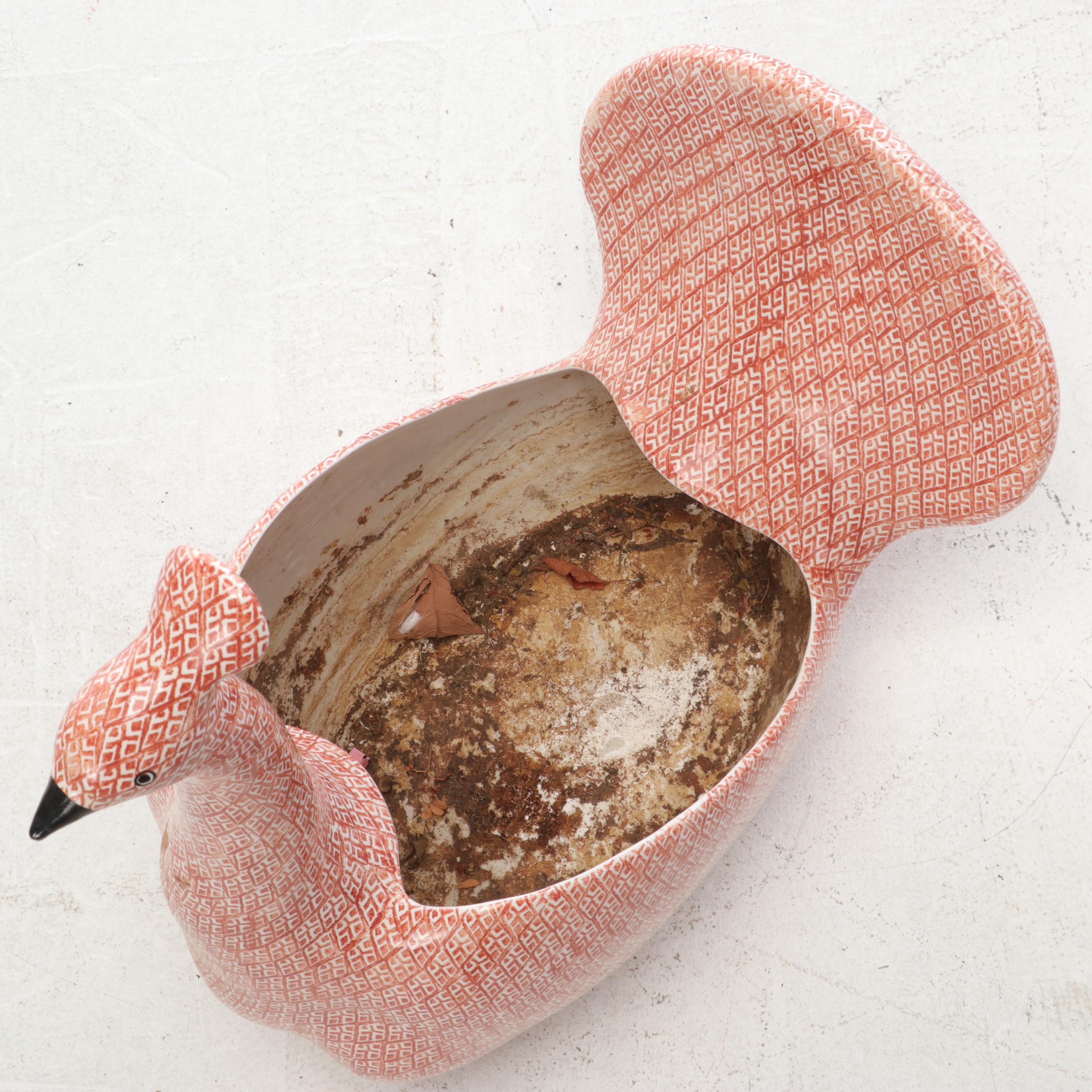 Italian Ceramic Bird Planters in Red and White by Erma, Vintage