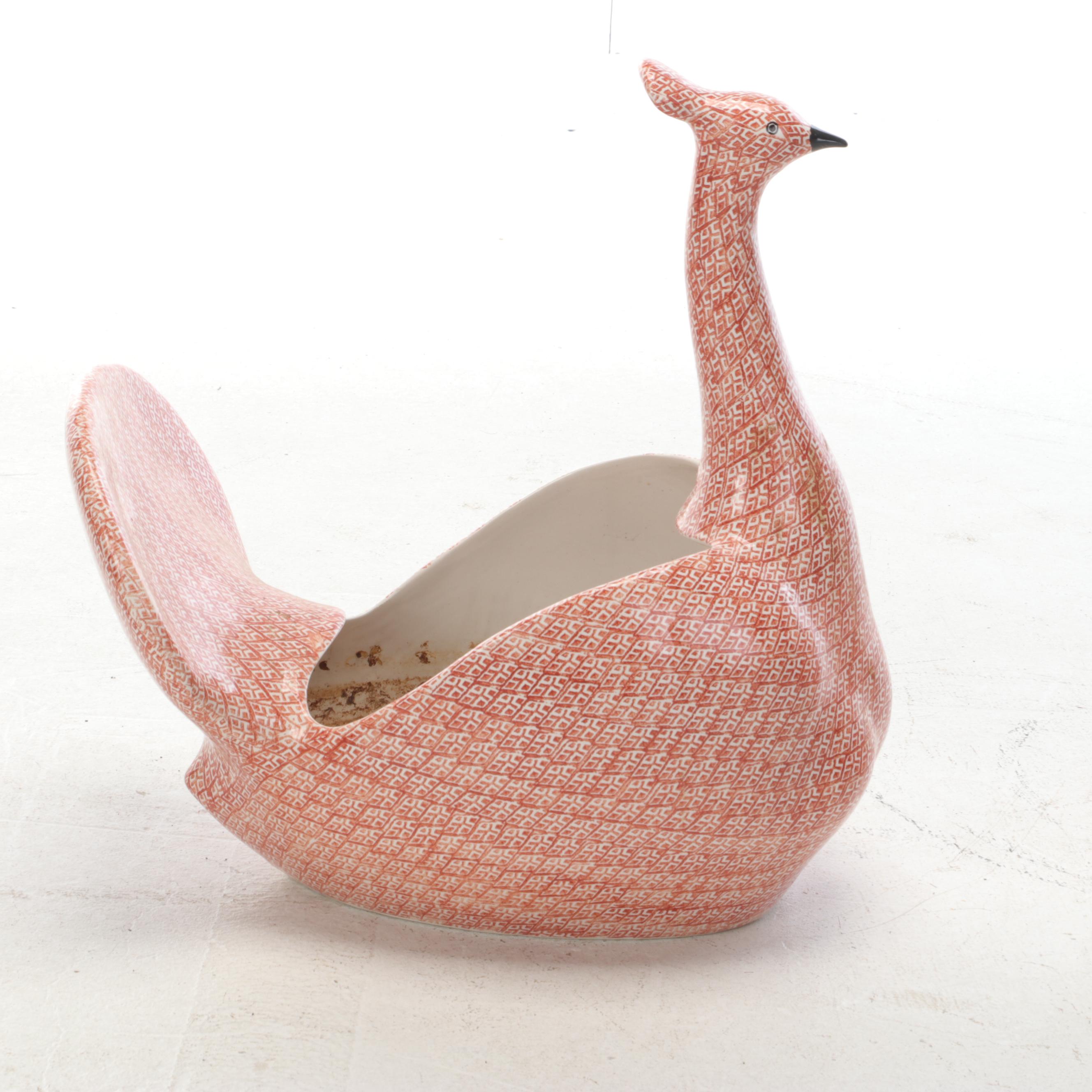 Italian Ceramic Bird Planters in Red and White by Erma, Vintage