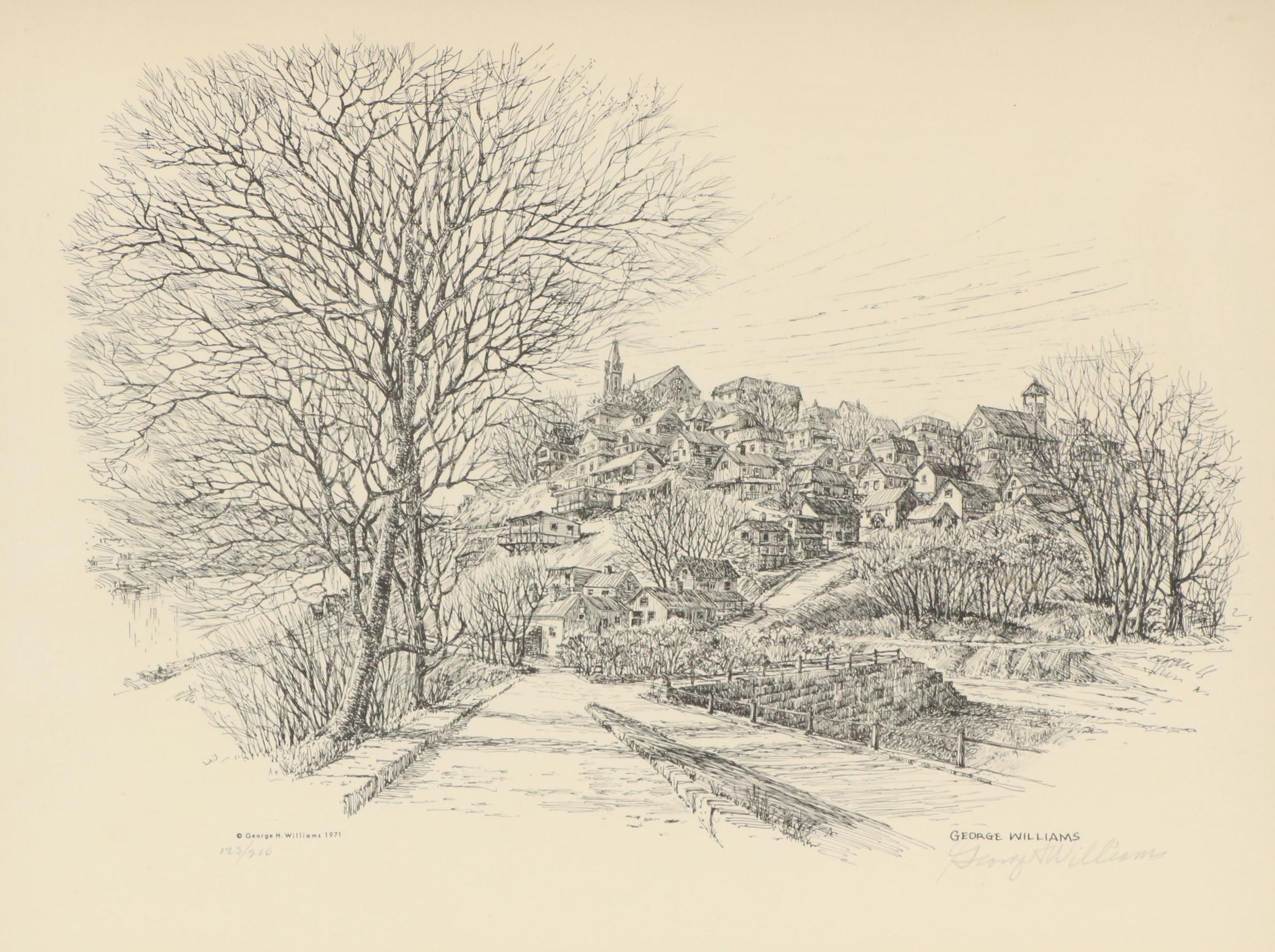 George Williams Lithograph of Cincinnati Neighborhood Landscape, 1971