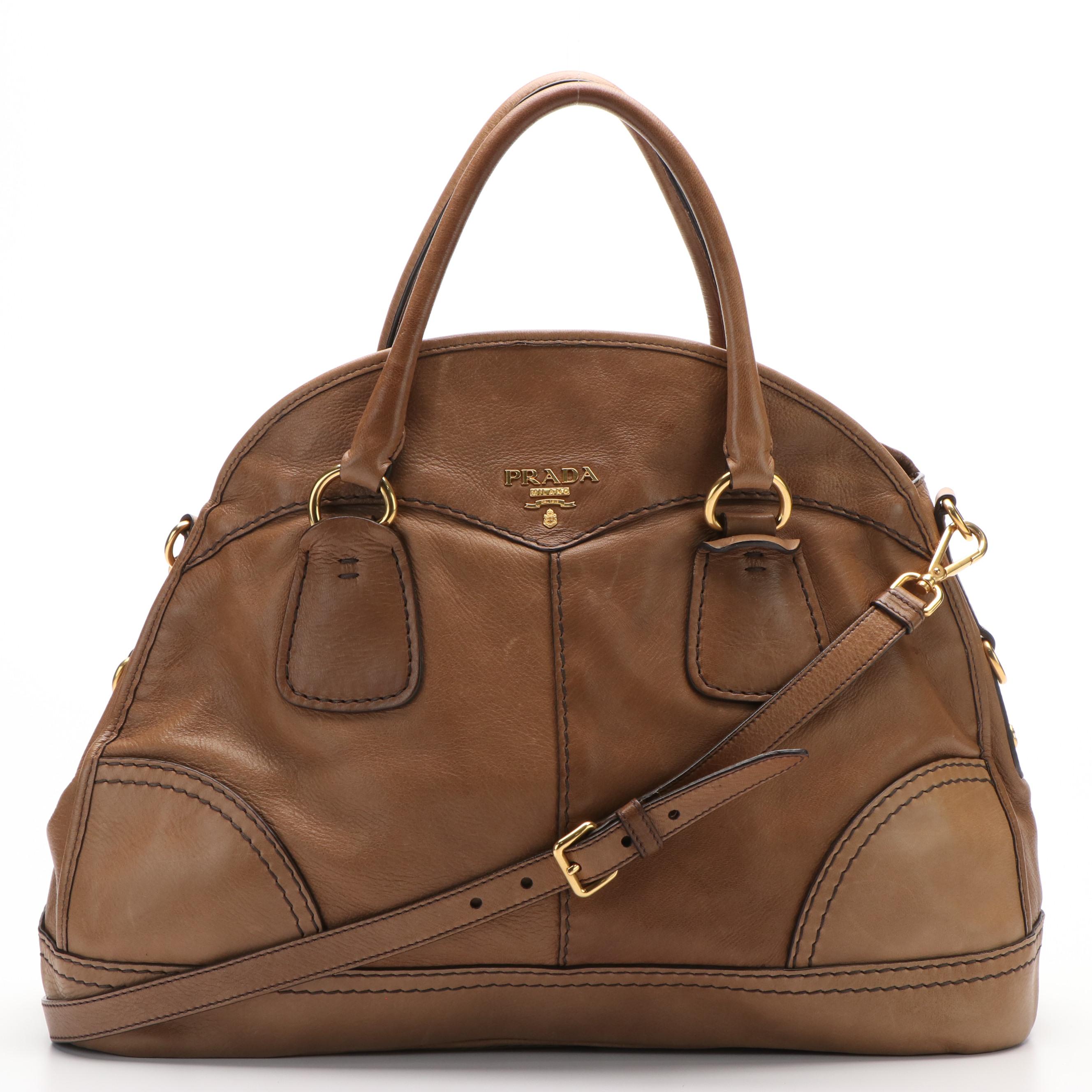Prada Bauletto Bowler Bag in Nocciolo Cervo Leather