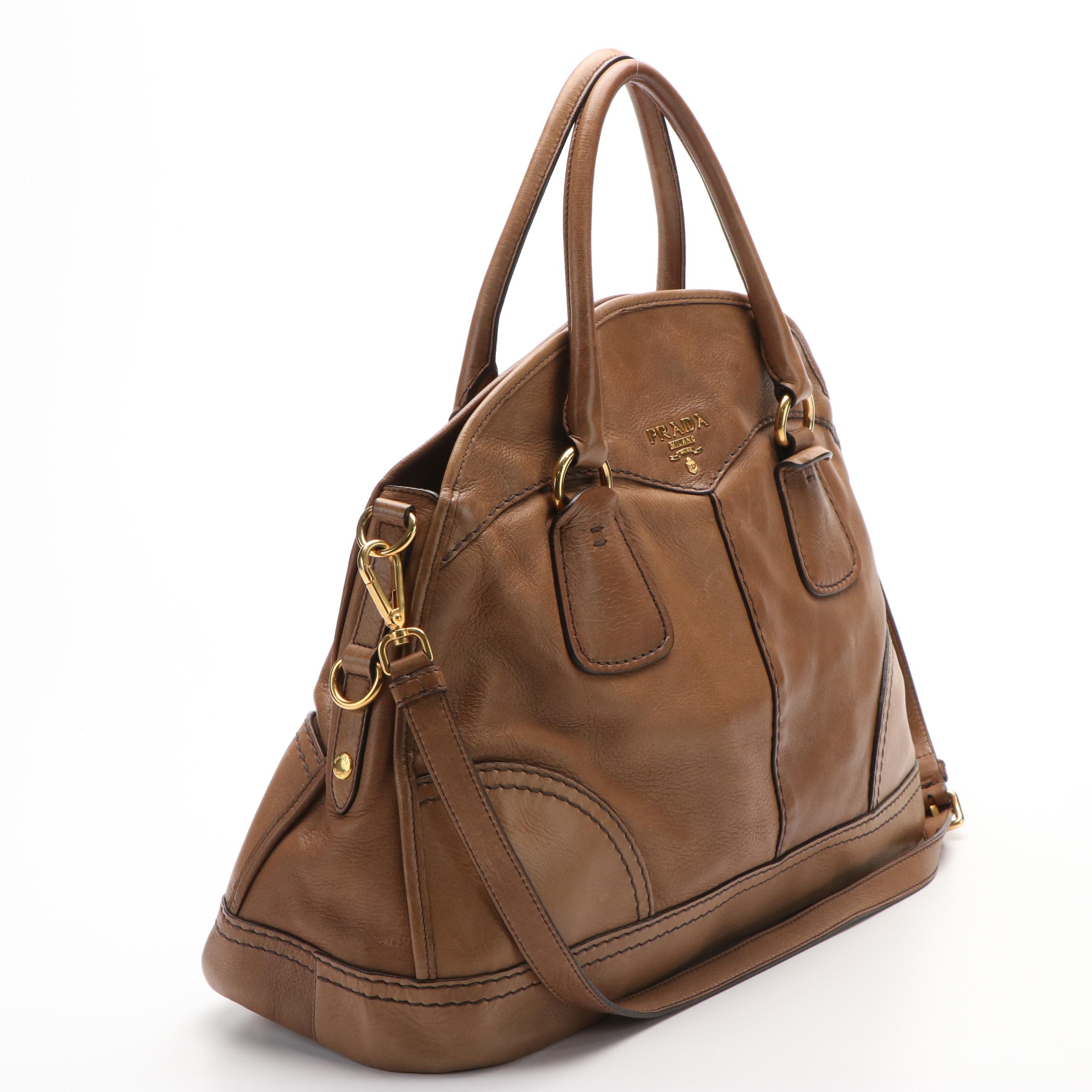 Prada Bauletto Bowler Bag in Nocciolo Cervo Leather