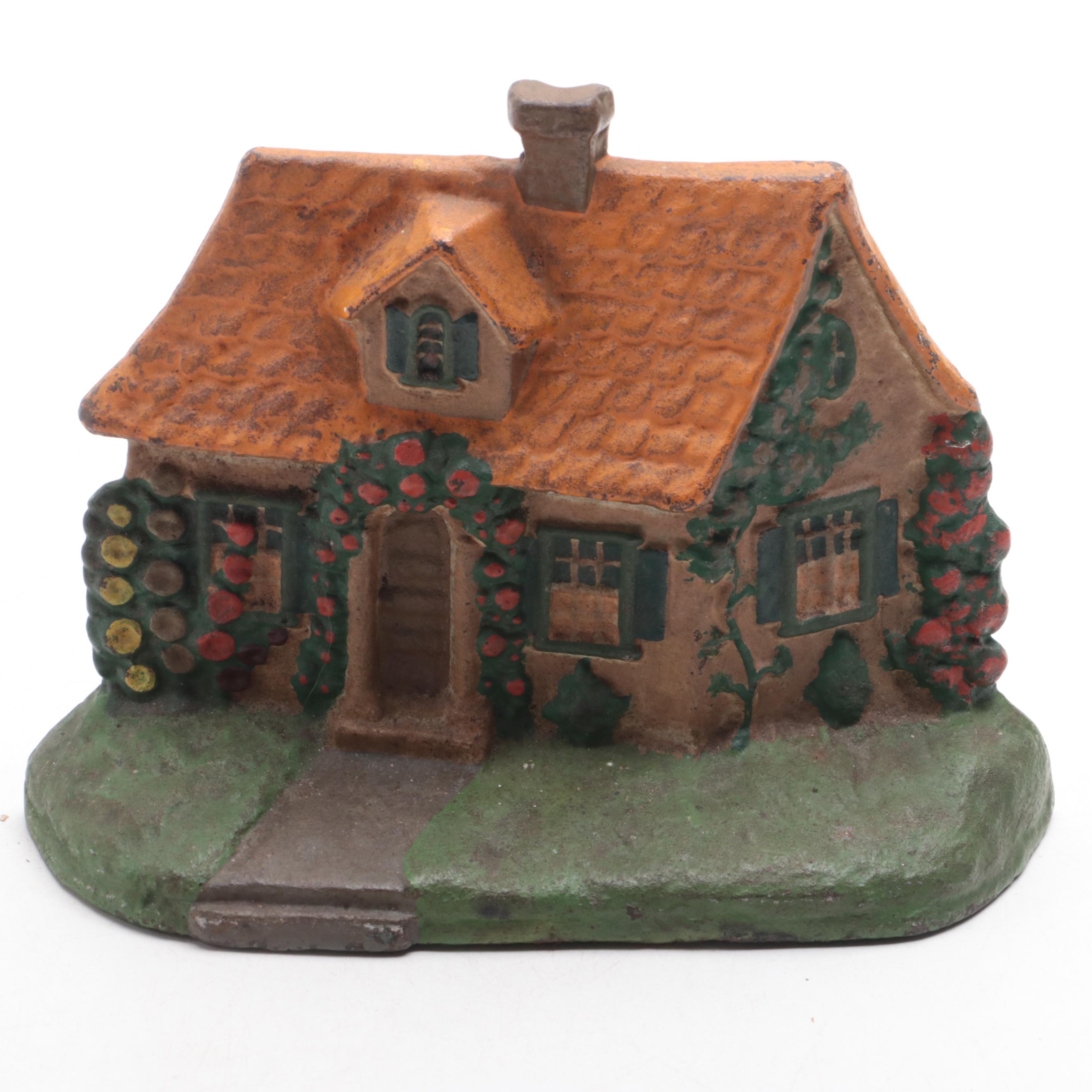 Hubley Style Cast Iron Cottage Doorstop, Polychrome HandPainted Sad