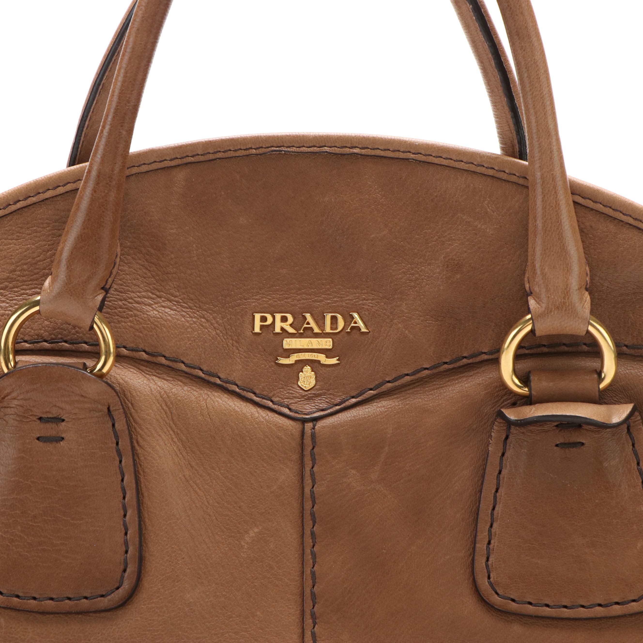 Prada Bauletto Bowler Bag in Nocciolo Cervo Leather
