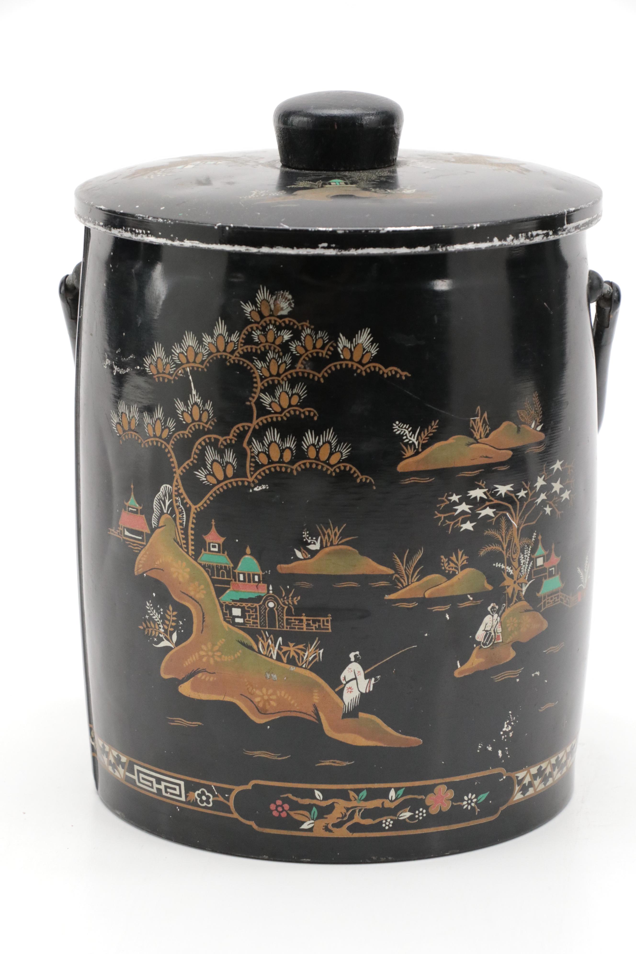 Baret Ware English Metal "China Garden" Ice Bucket, Mid-20th Century