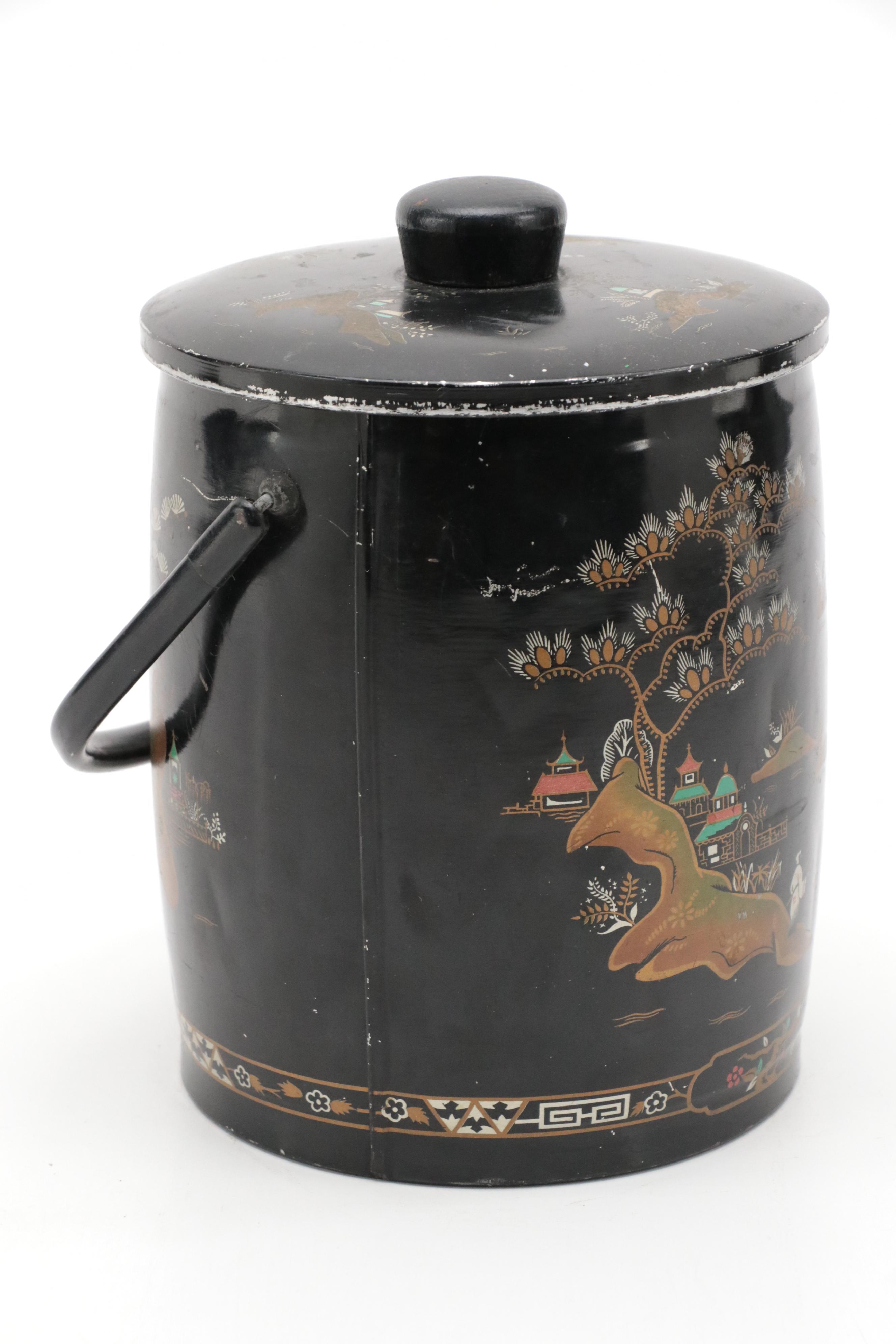 Baret Ware English Metal "China Garden" Ice Bucket, Mid-20th Century