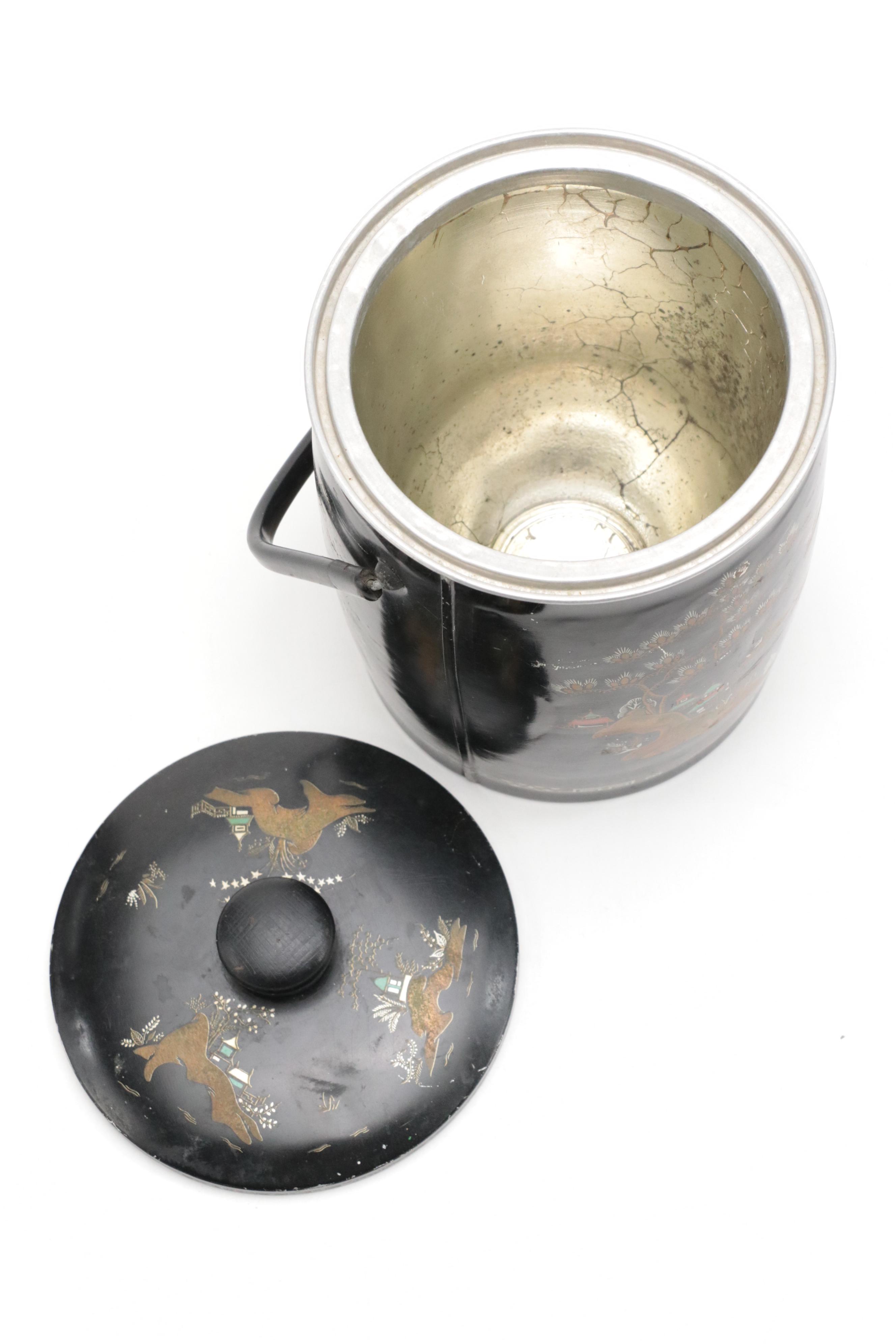 Baret Ware English Metal "China Garden" Ice Bucket, Mid-20th Century