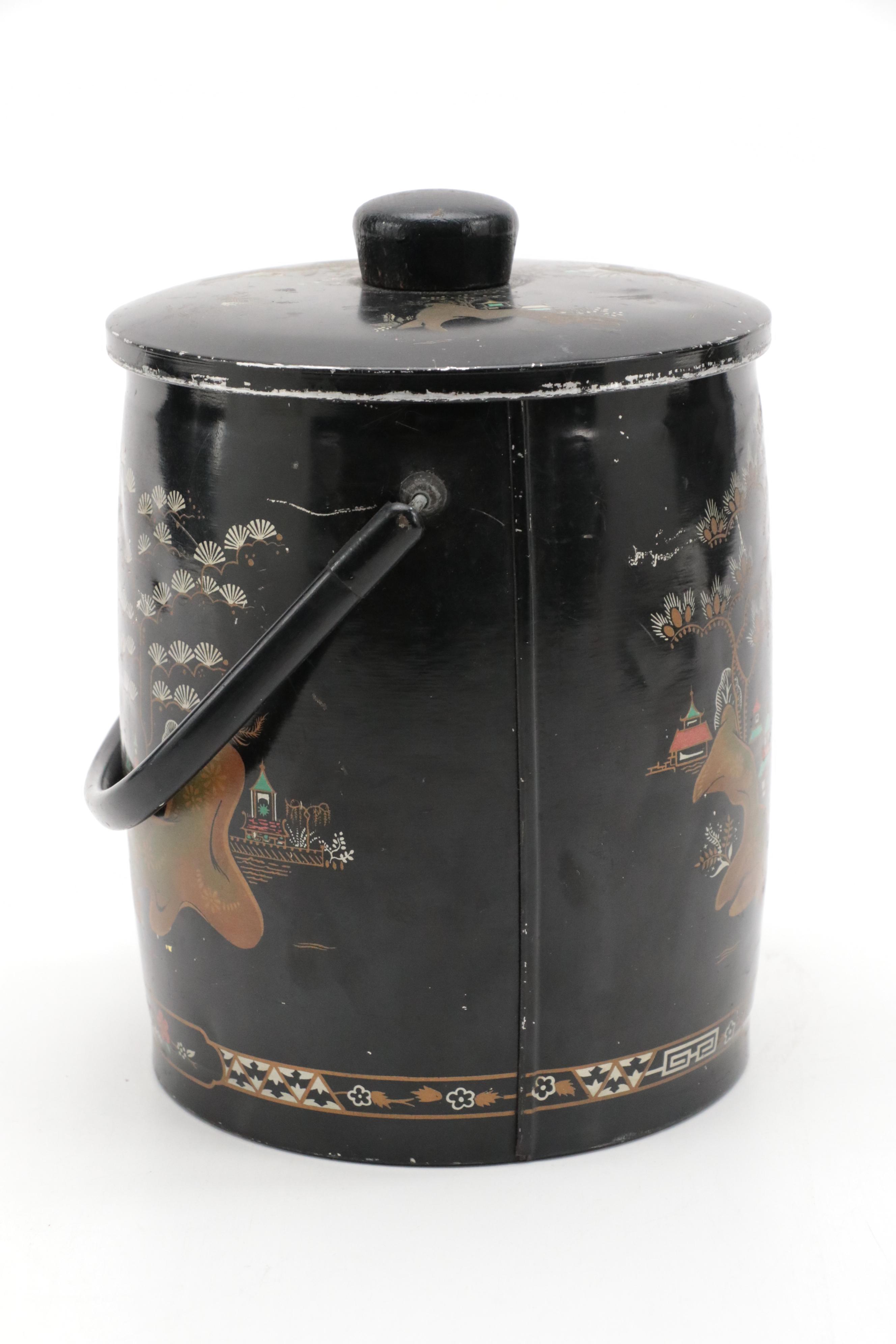 Baret Ware English Metal "China Garden" Ice Bucket, Mid-20th Century