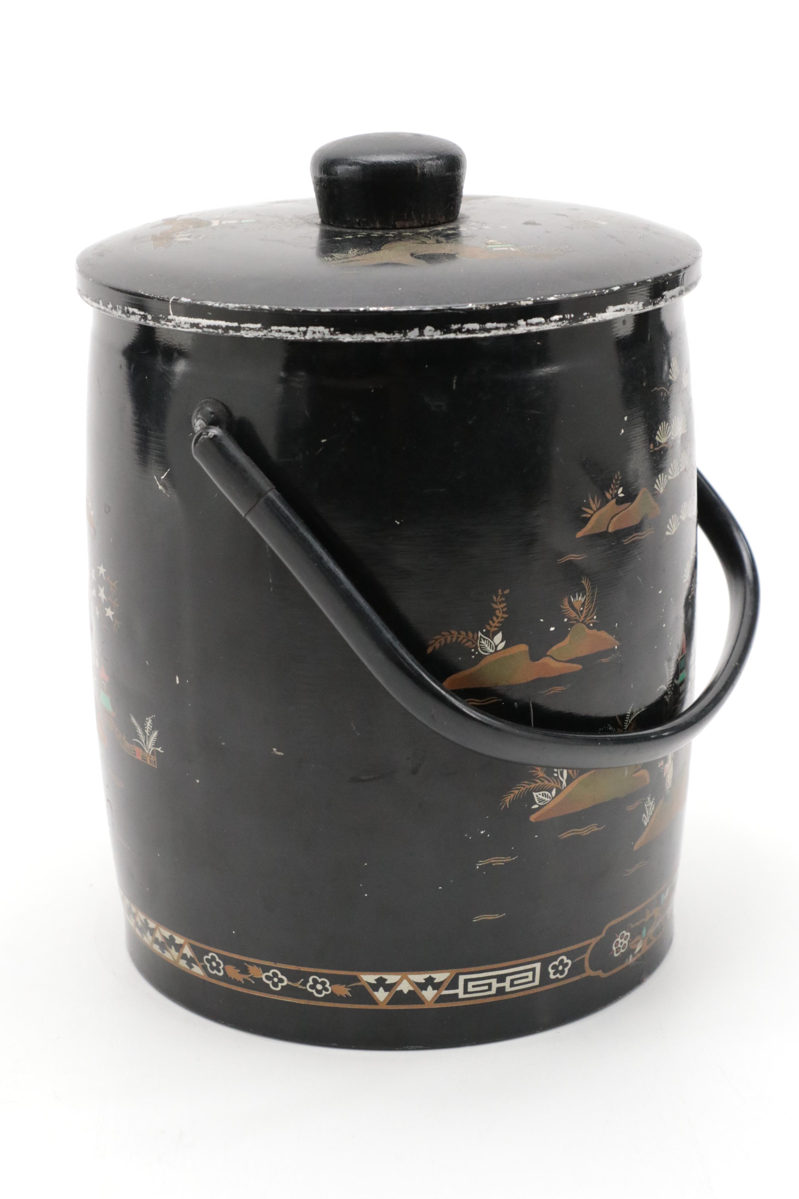 Baret Ware English Metal "China Garden" Ice Bucket, Mid-20th Century