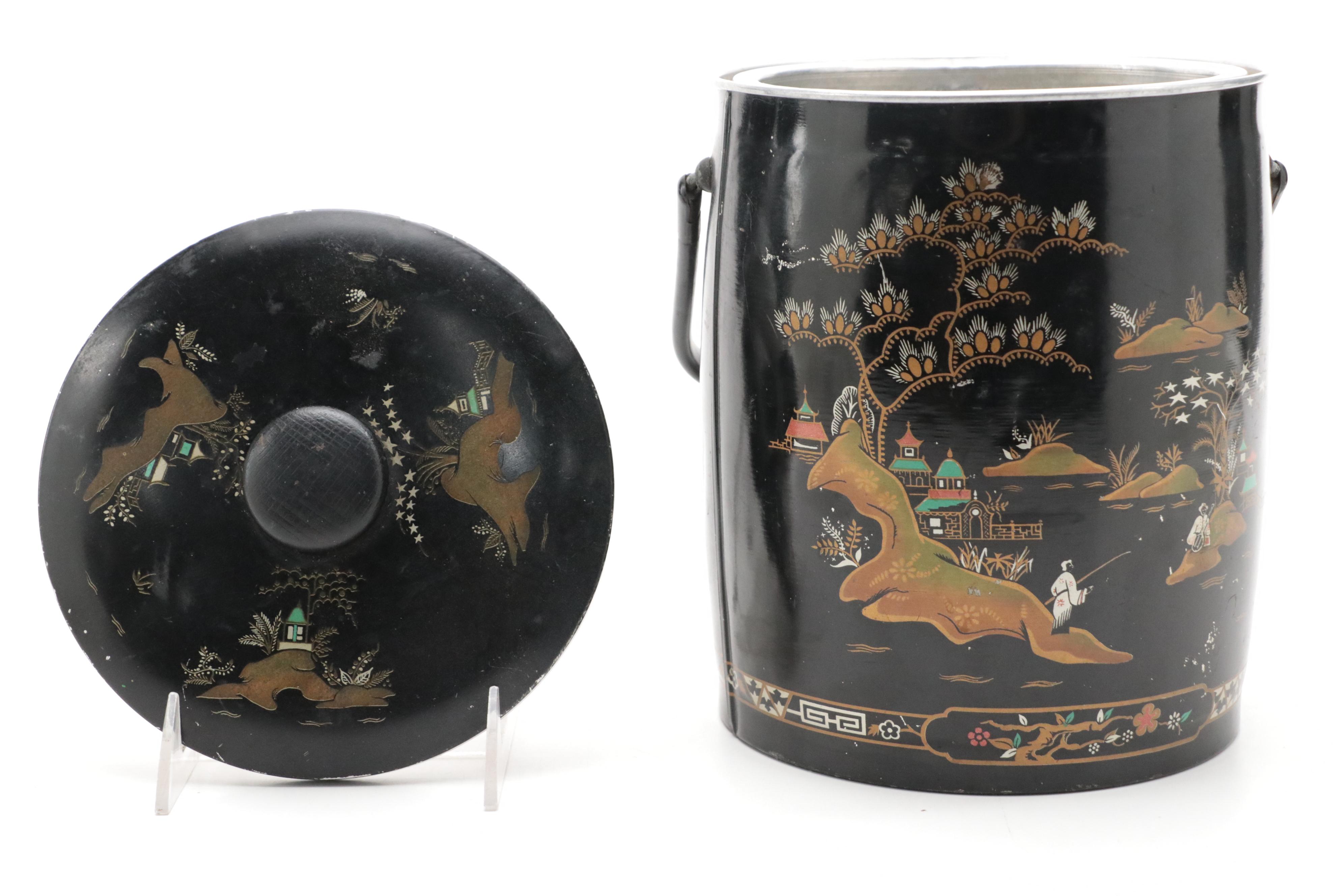 Baret Ware English Metal "China Garden" Ice Bucket, Mid-20th Century