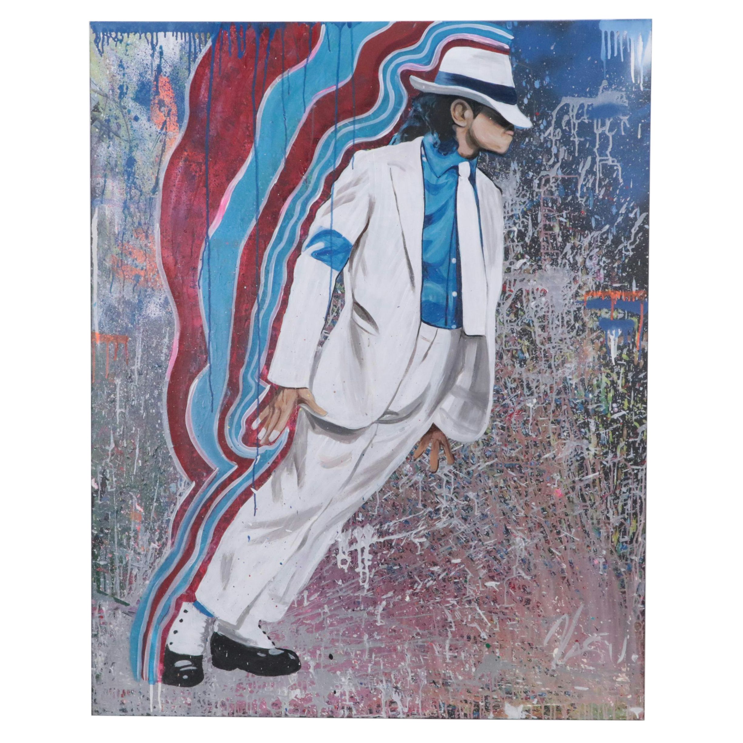 Vasu Bhushan Large-Scale Acrylic Painting of Michael Jackson