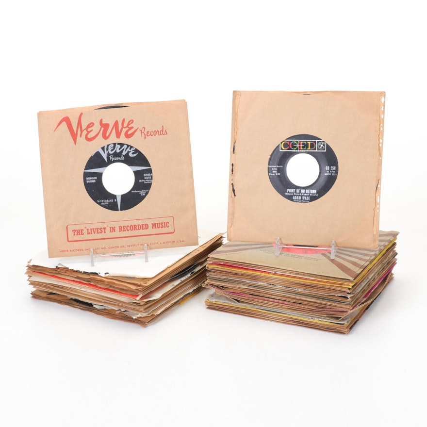 Mid 20th Century 45 RPM Records with Many Independent Labels