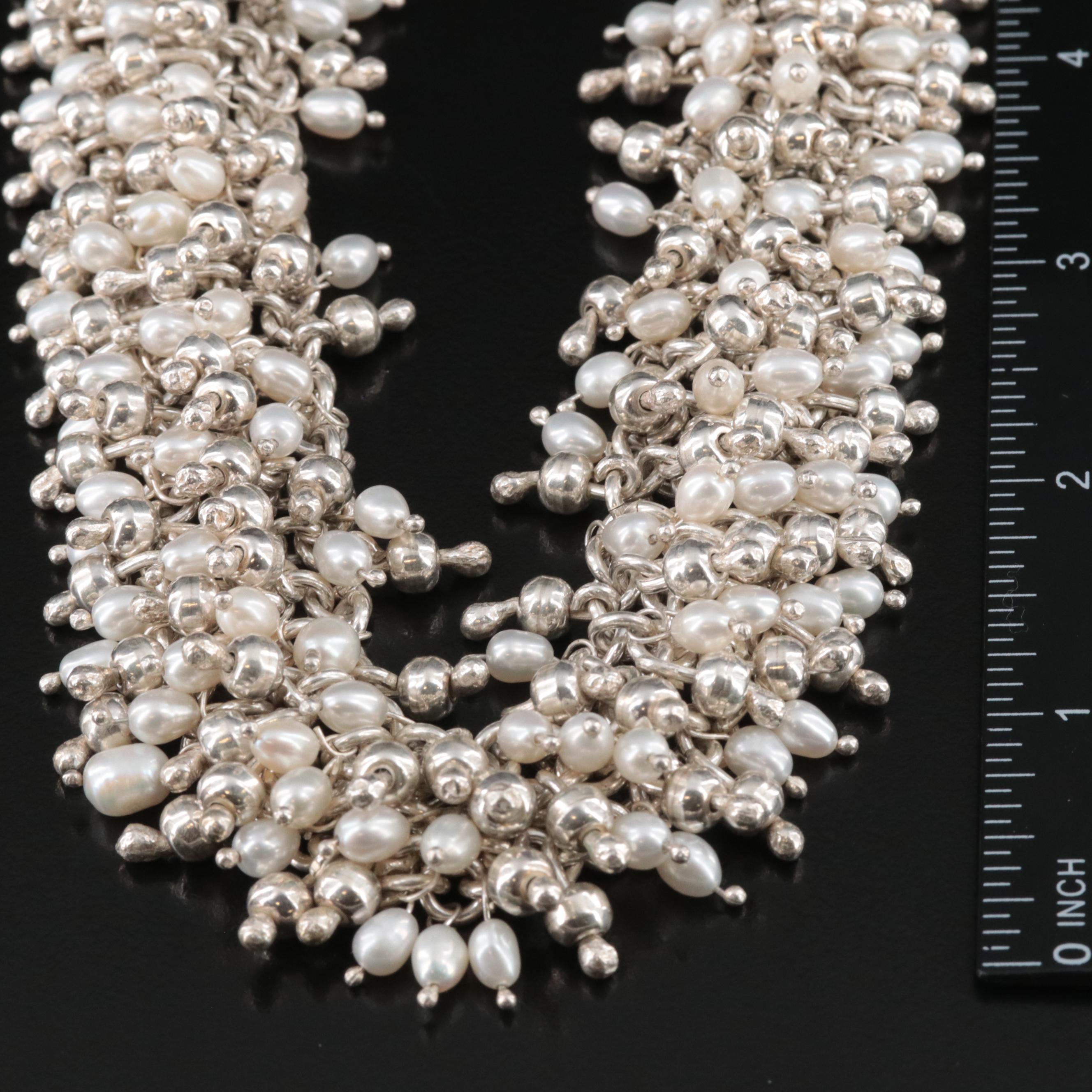 Sterling Pearl Necklace, Bracelet, and Earring Set