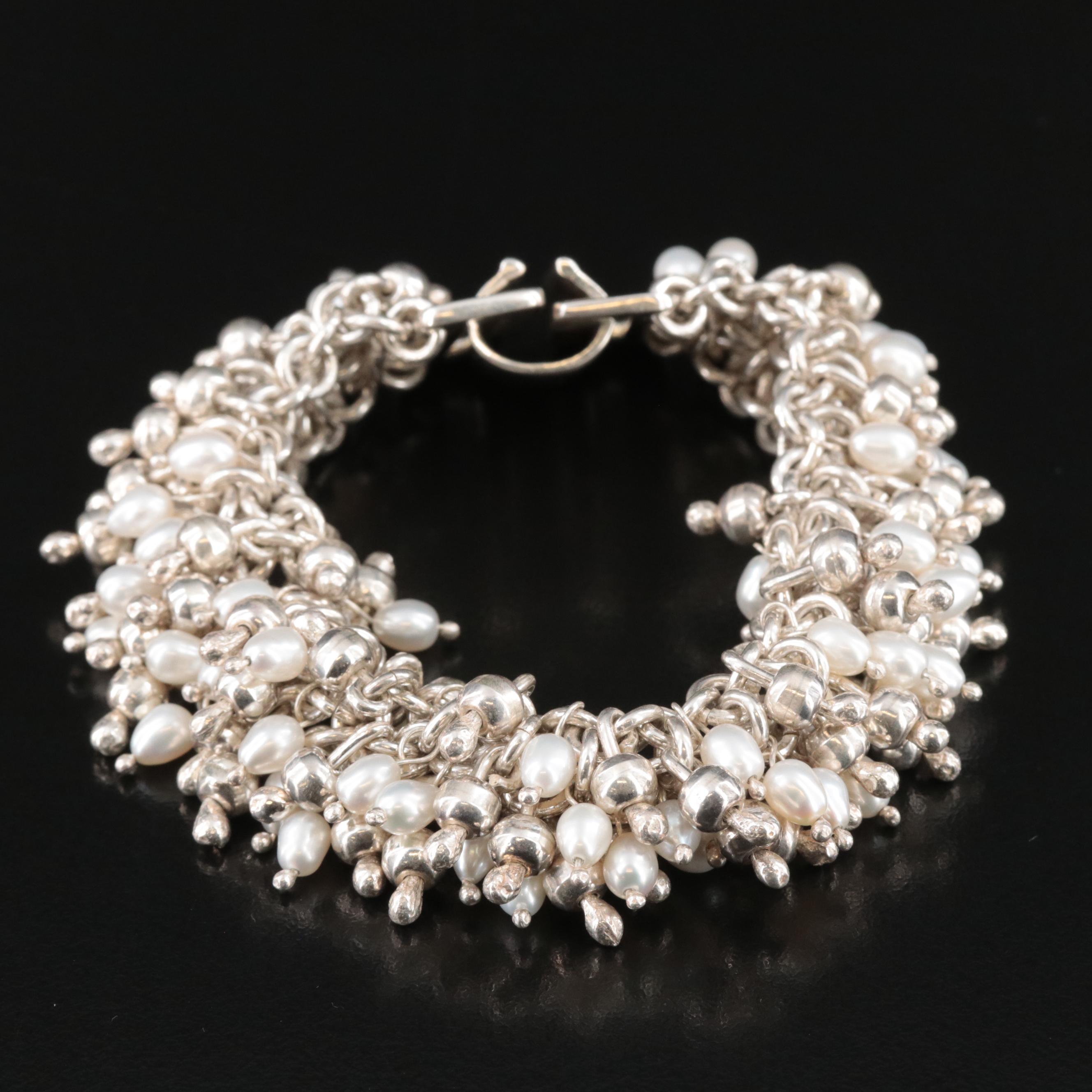 Sterling Pearl Necklace, Bracelet, and Earring Set