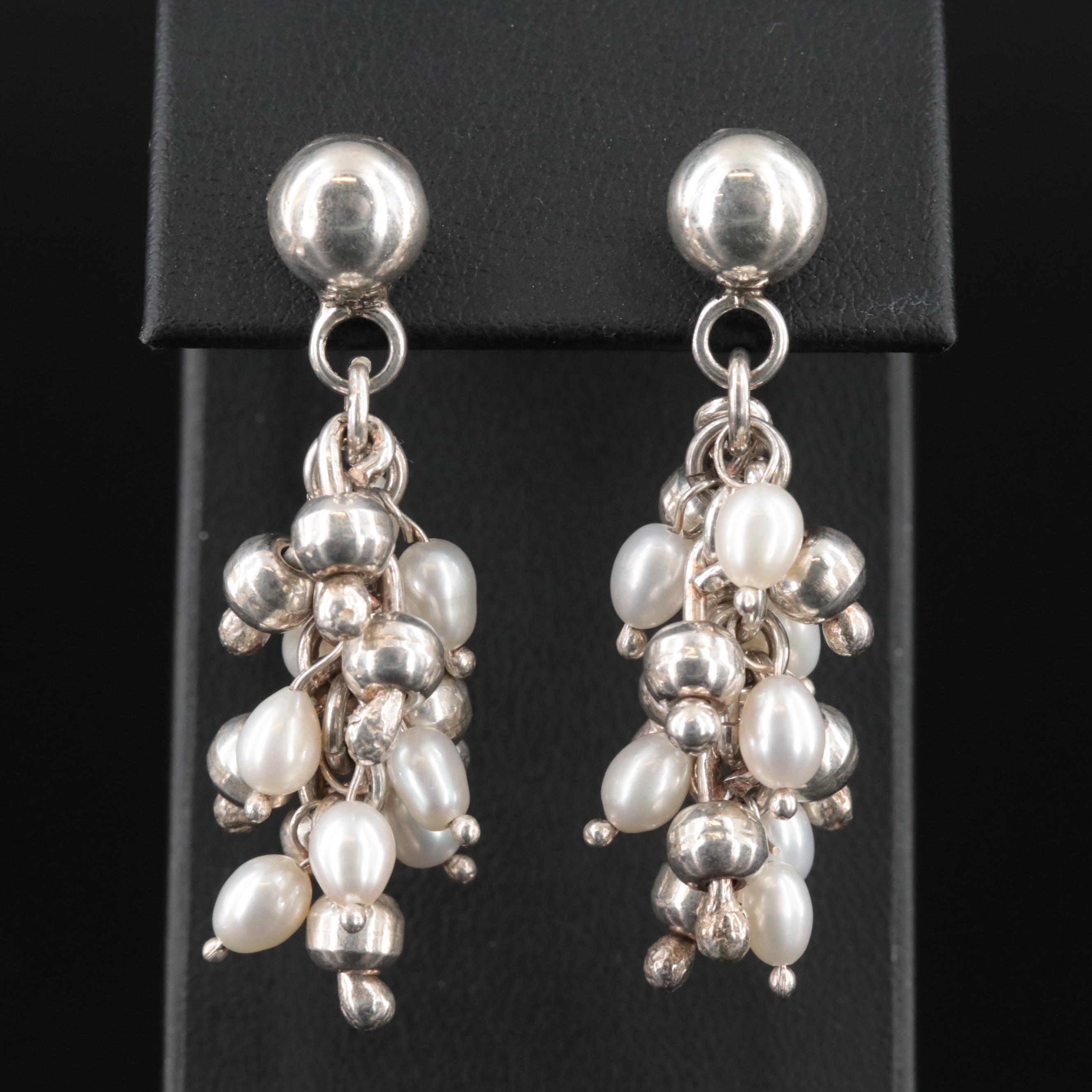 Sterling Pearl Necklace, Bracelet, and Earring Set