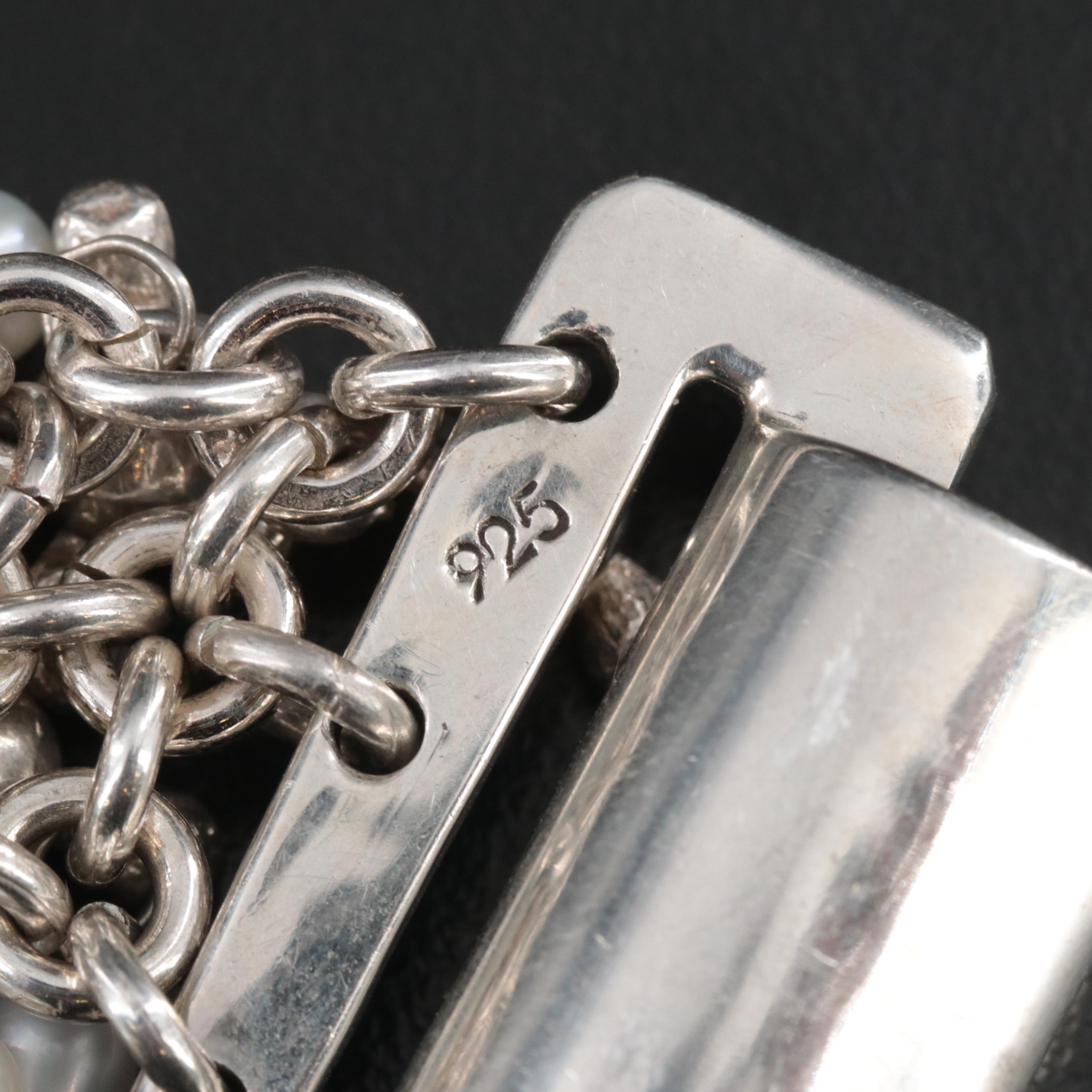 Sterling Pearl Necklace, Bracelet, and Earring Set