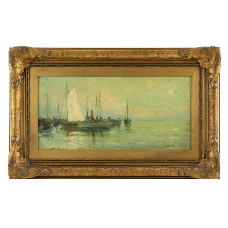 Arthur Hoeber Seascape Oil Painting "The Coal Pier, Nutley, N.J.," 1906/1907