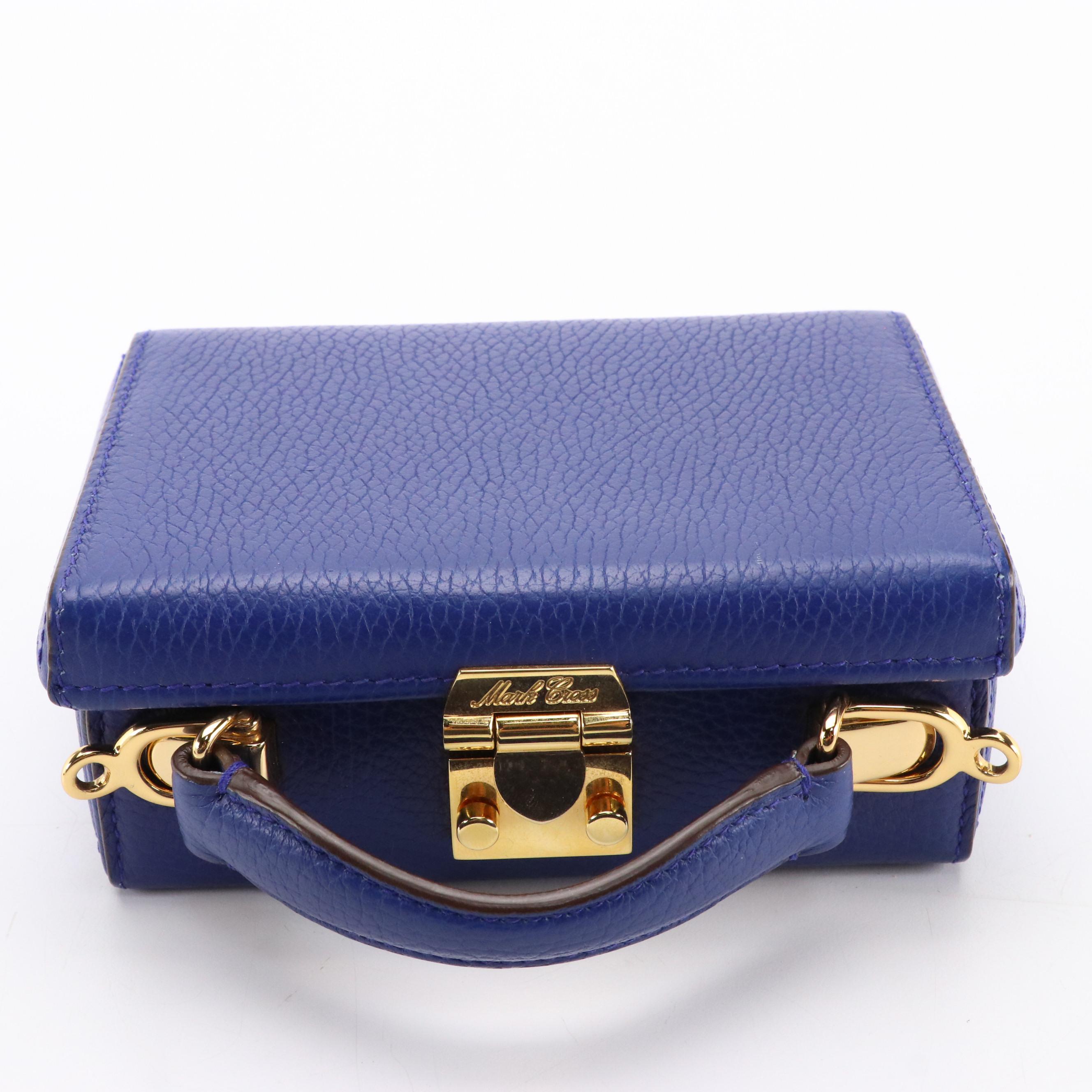 Mark Cross Grain Leather Grace Box Purse with Leather and Chain Crossbody Straps