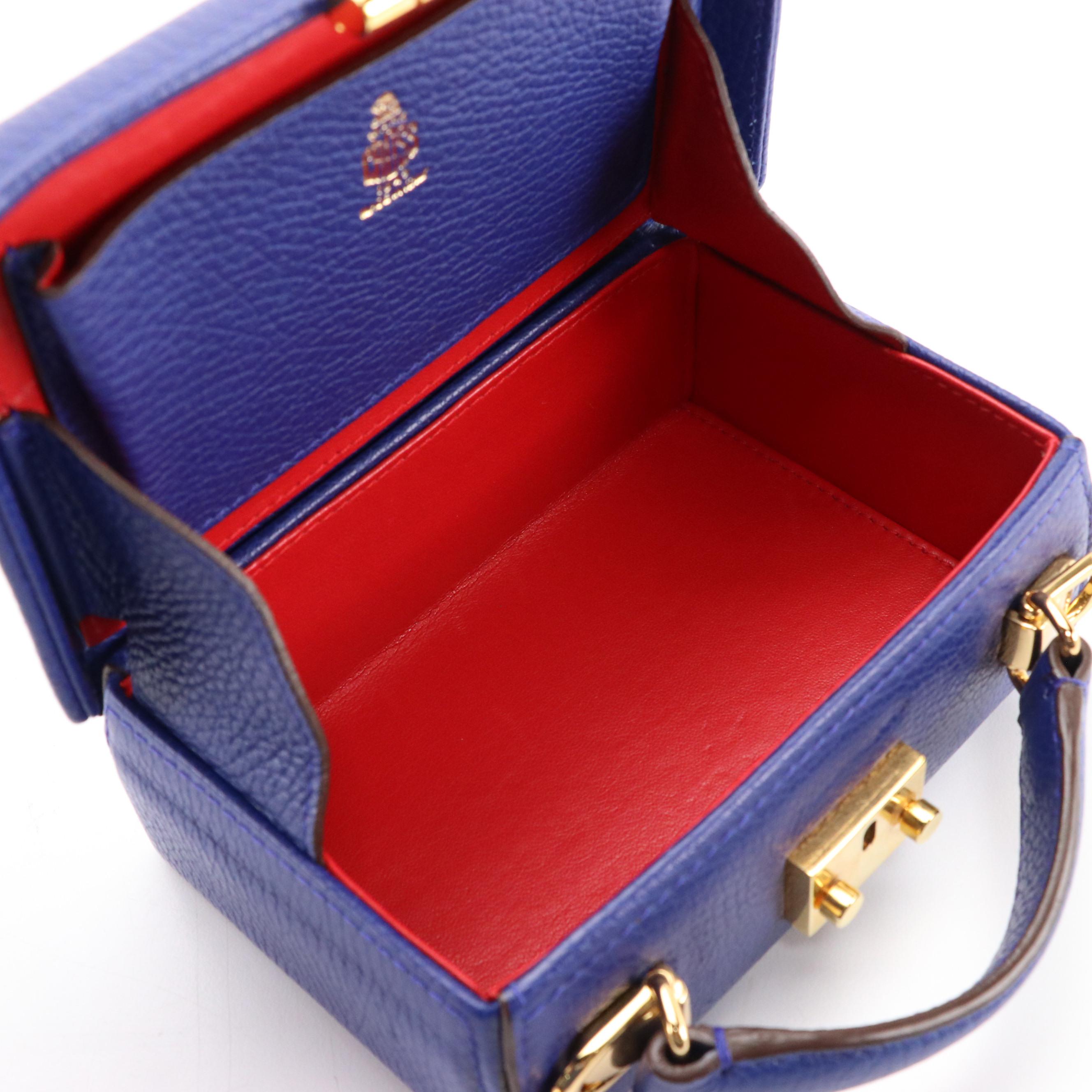 Mark Cross Grain Leather Grace Box Purse with Leather and Chain Crossbody Straps