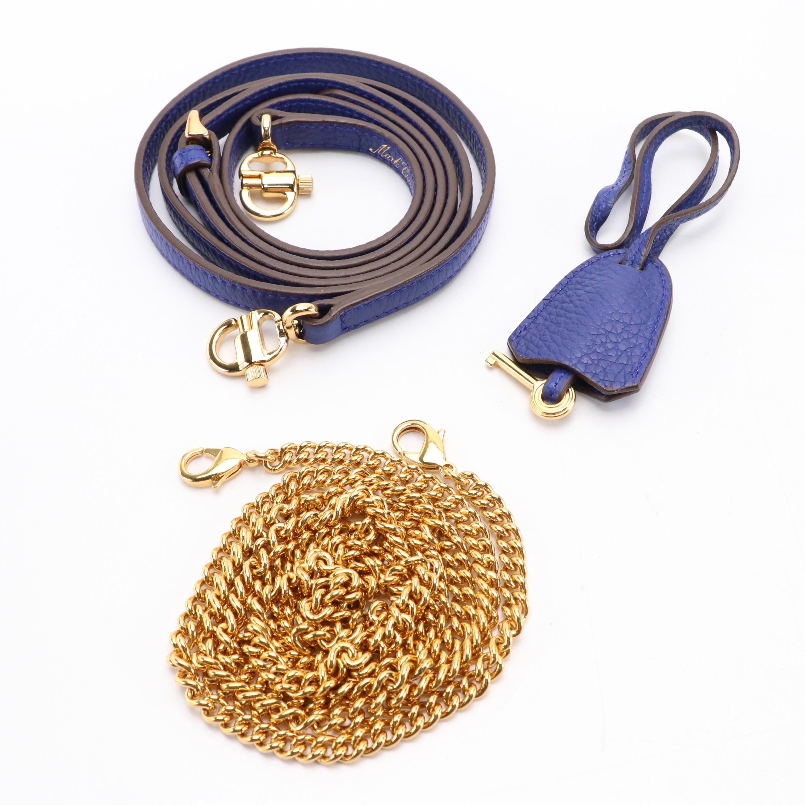 Mark Cross Grain Leather Grace Box Purse with Leather and Chain Crossbody Straps