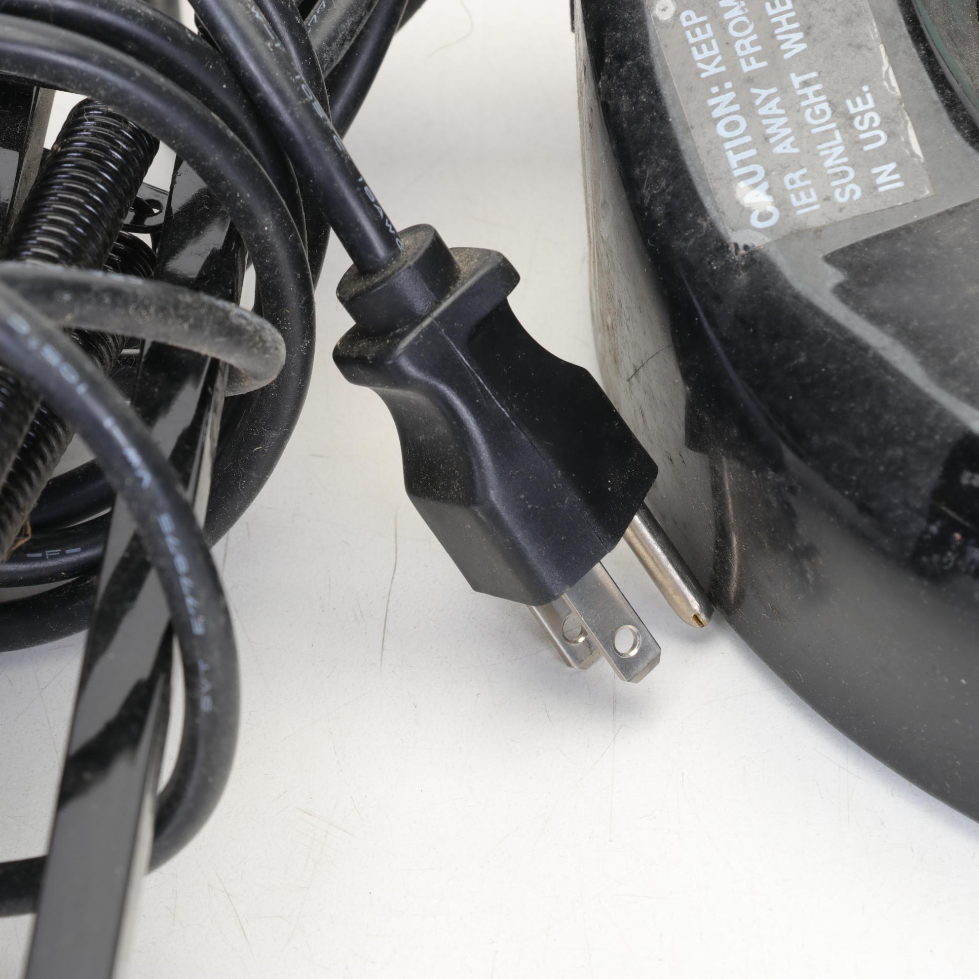 Two Black Articulated Desk Hobby Lamps with Magnification Lenses