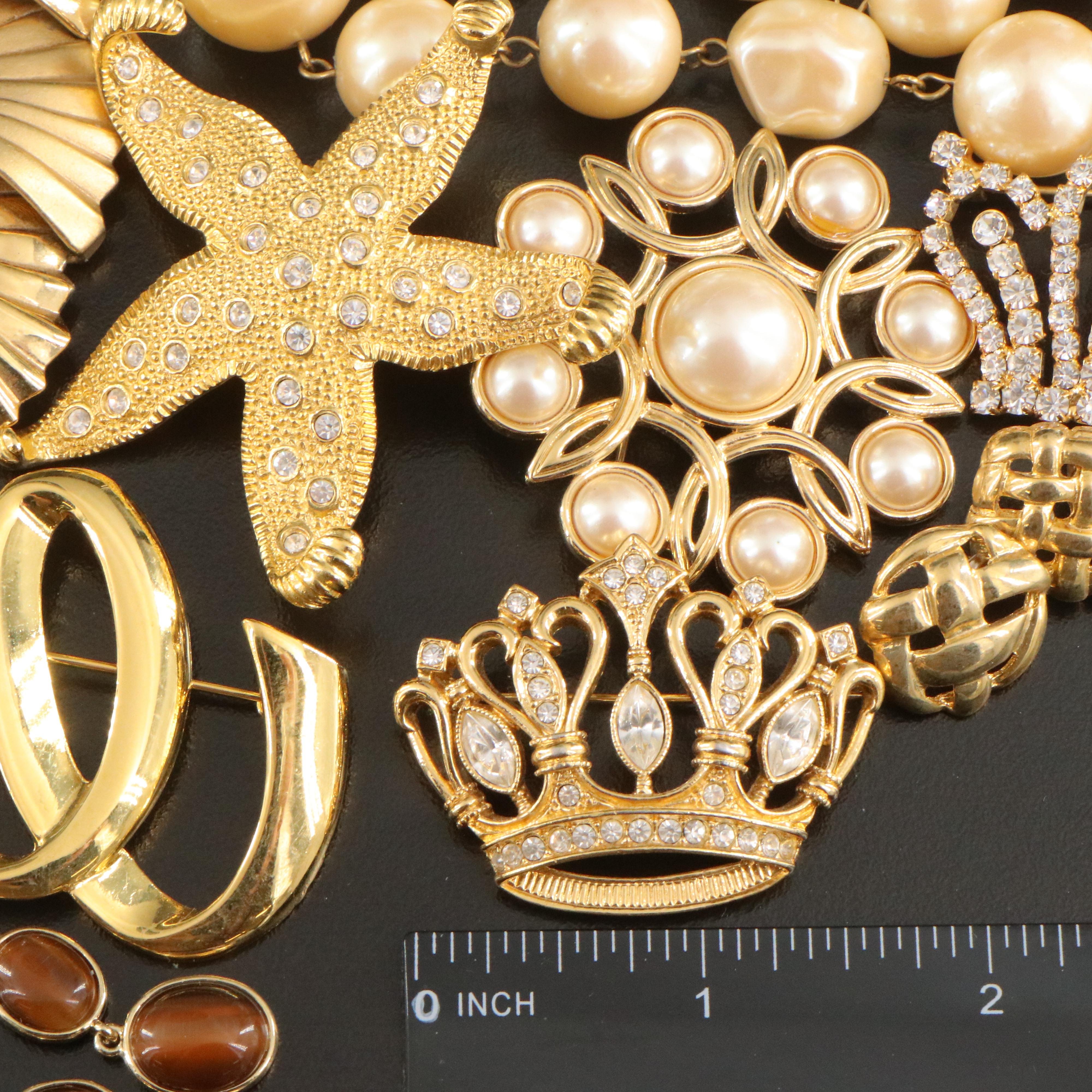 Signed Jewelry Collection with Tiger's Eye, Faux Pearl and Gemstones