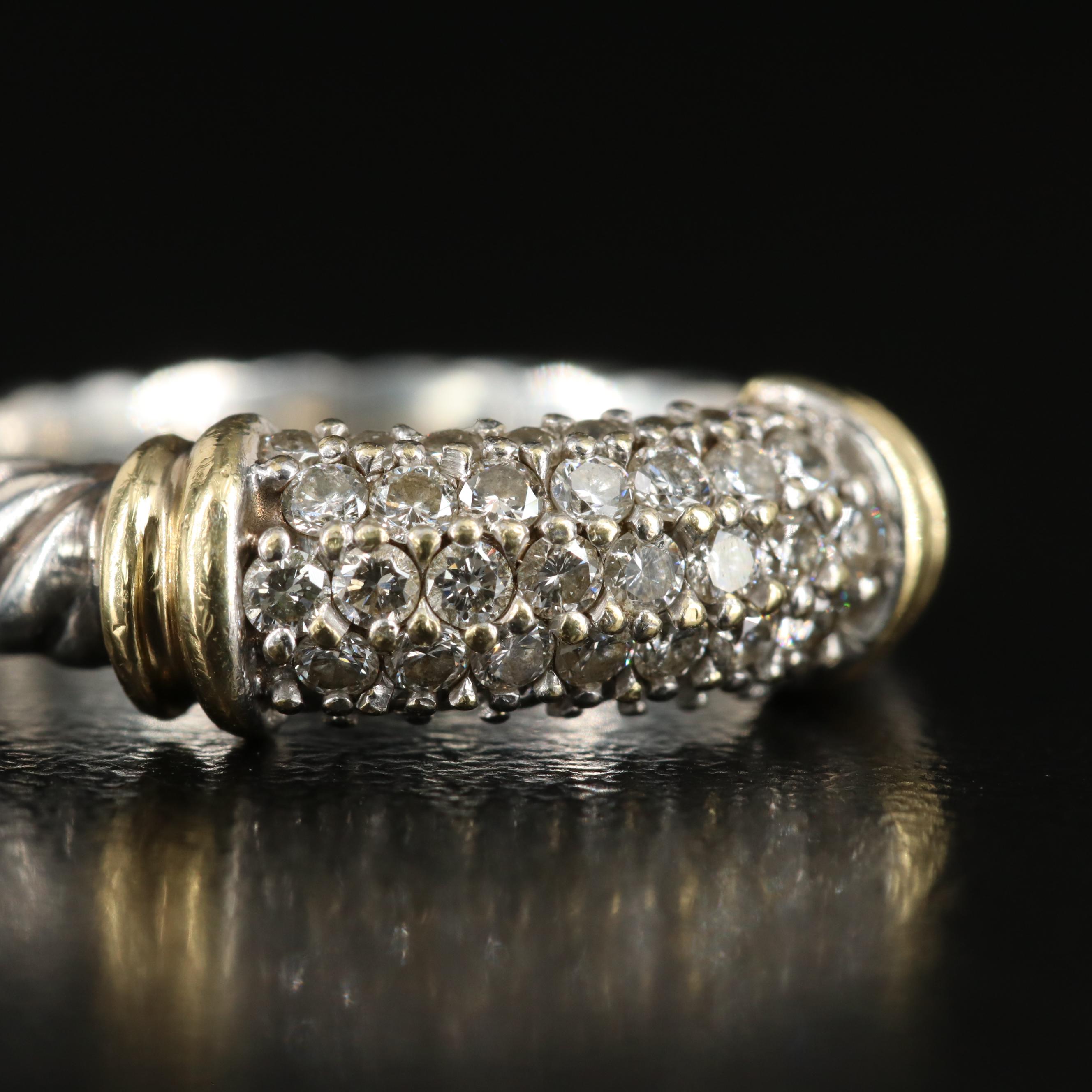 David Yurman "Metro" Sterling and 18K Pavé Diamond Band