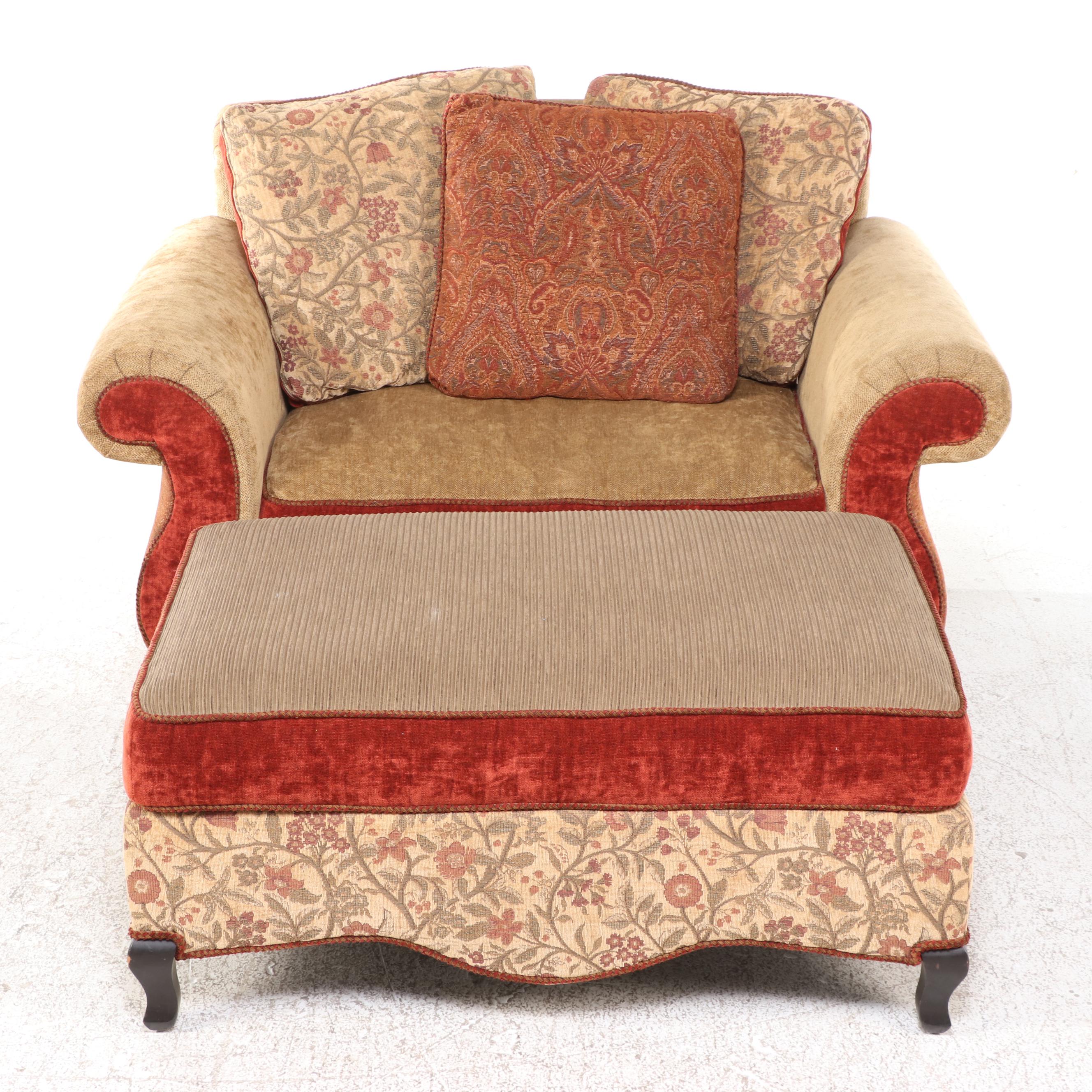 Custom-Upholstered Extra Wide Armchair and Ottoman