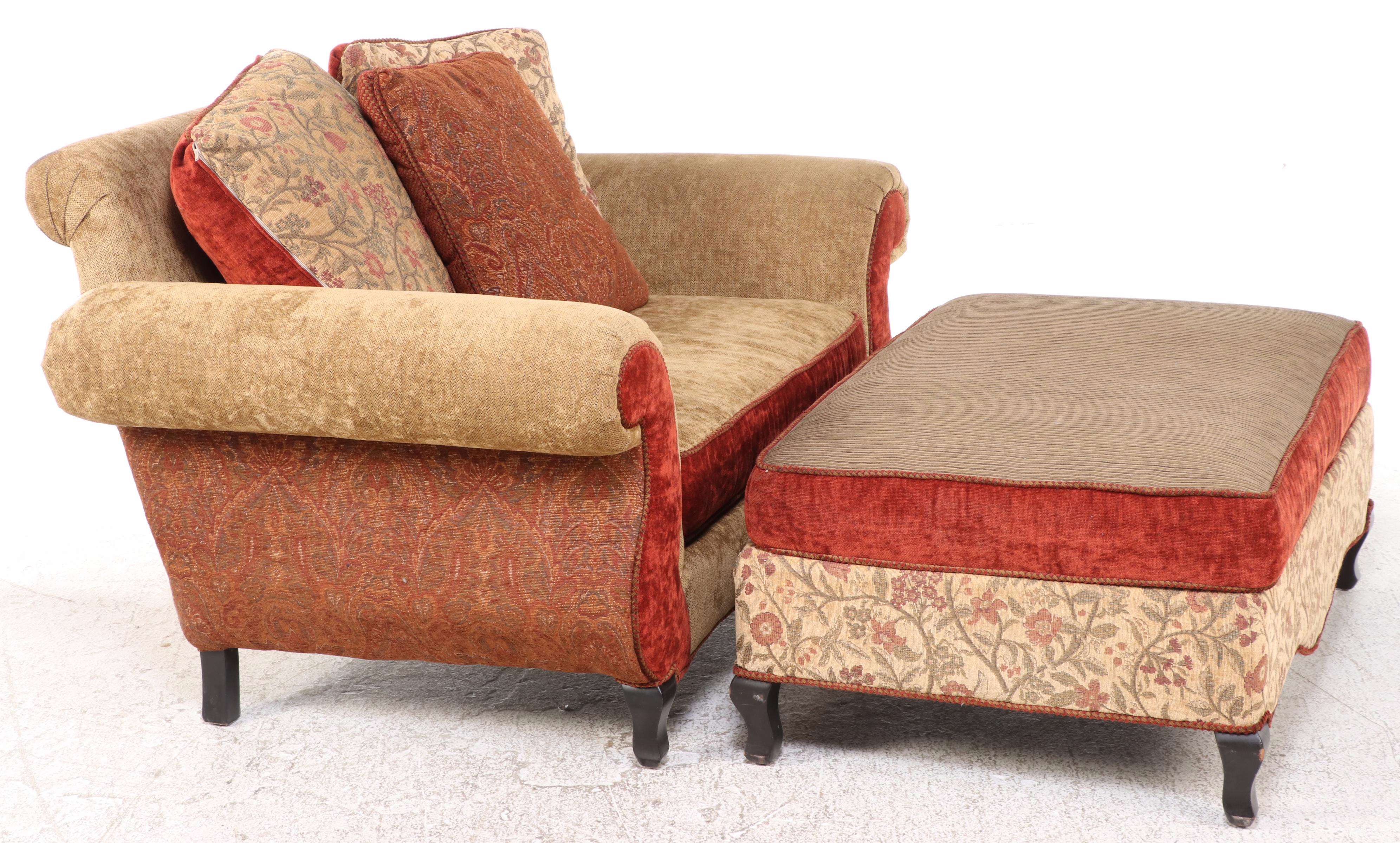 Custom-Upholstered Extra Wide Armchair and Ottoman