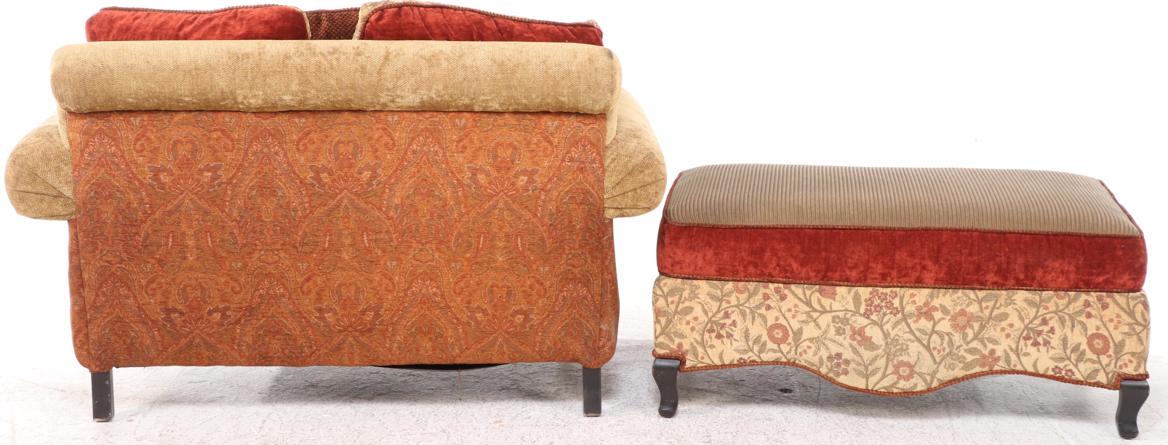 Custom-Upholstered Extra Wide Armchair and Ottoman