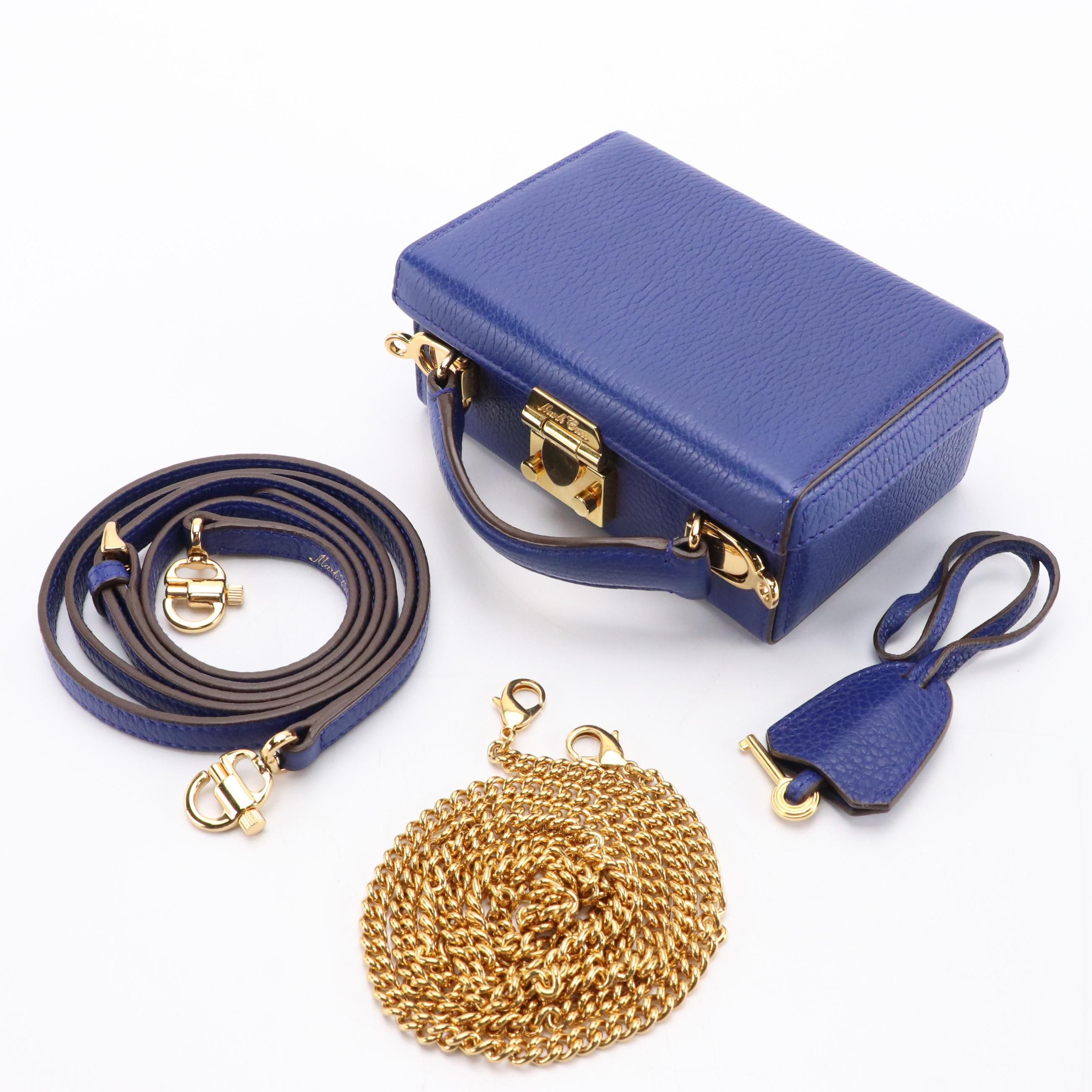 Mark Cross Grain Leather Grace Box Purse with Leather and Chain Crossbody Straps
