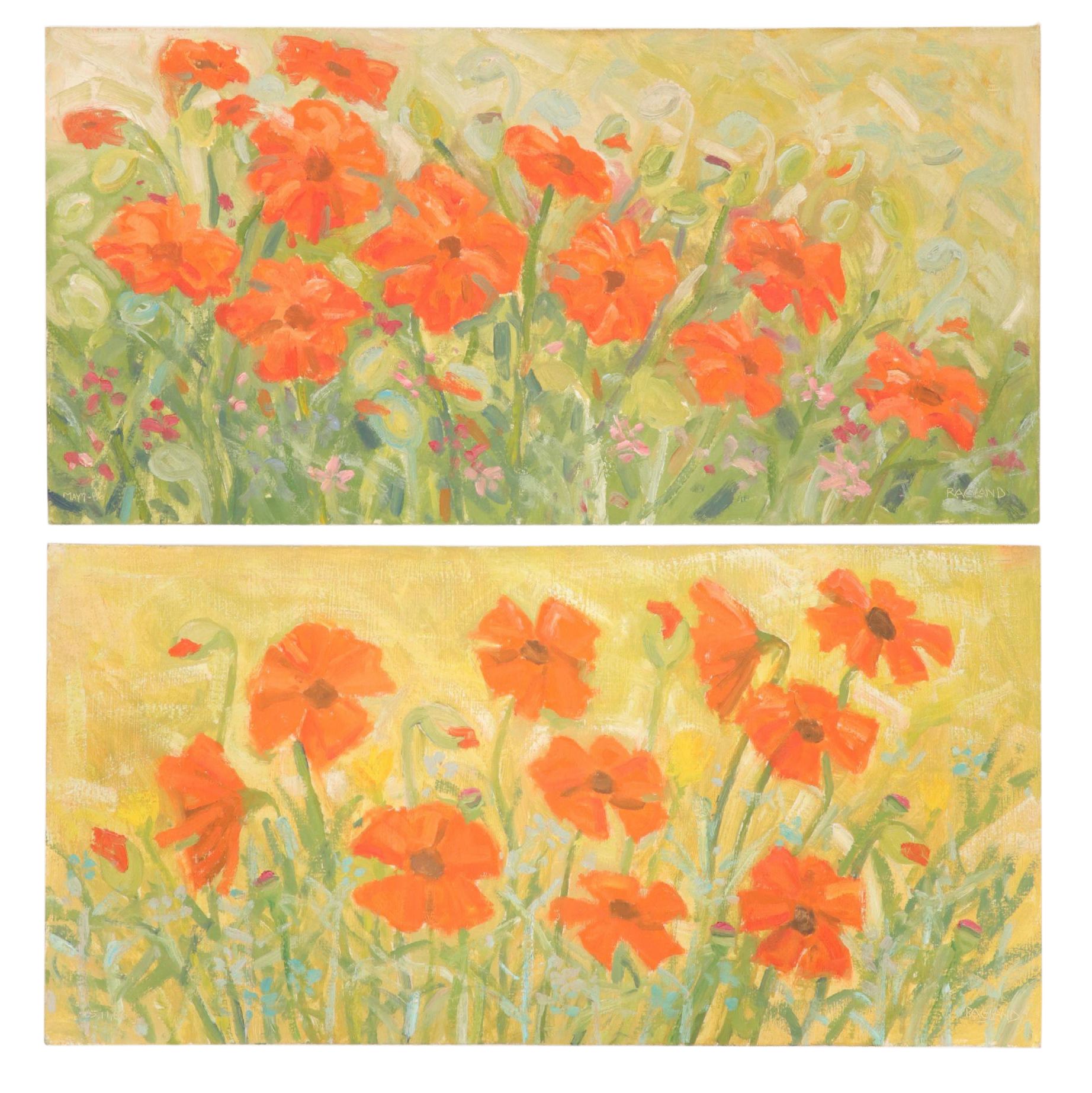 Bob Ragland  Impressionistic Floral Oil Diptych, 1986