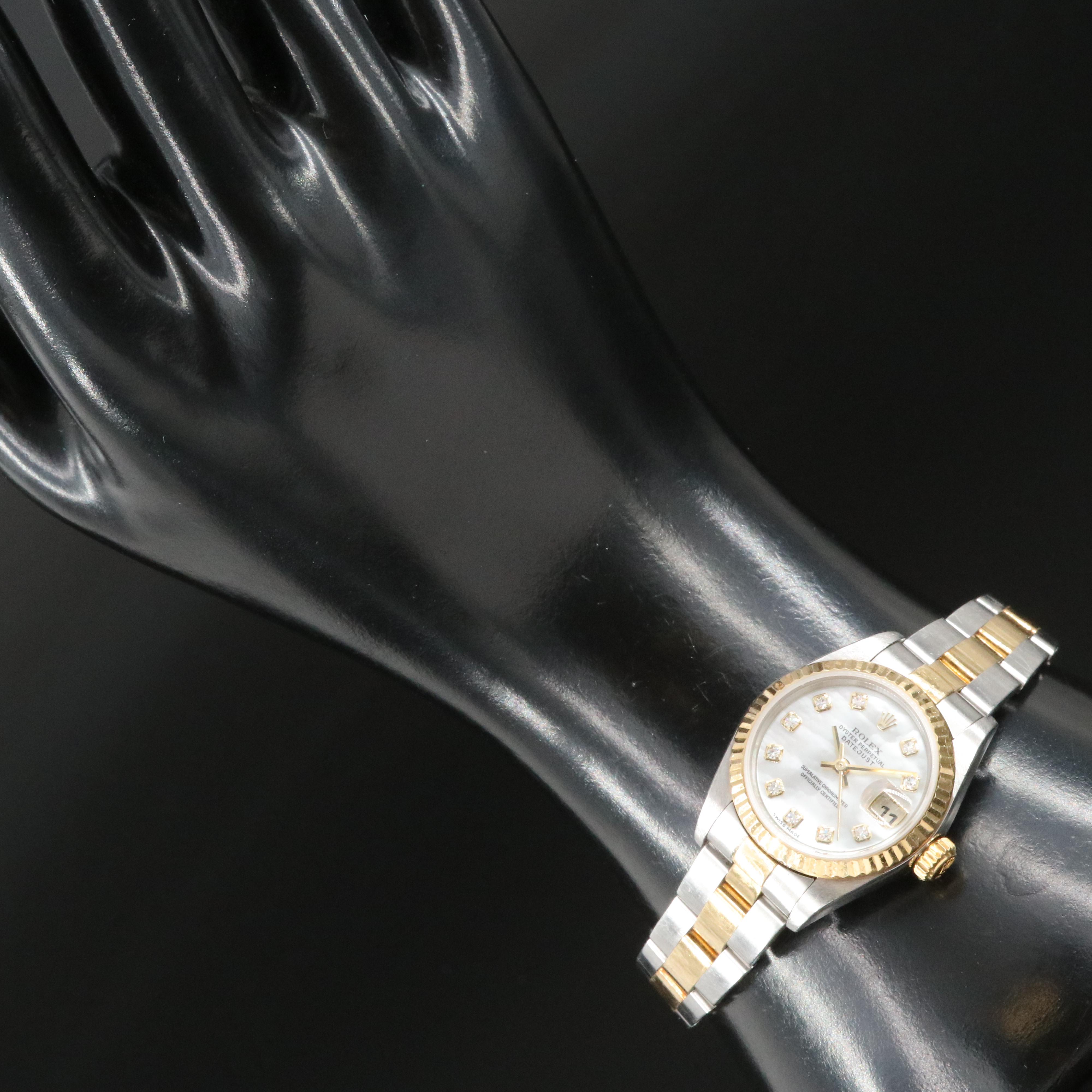 2002 Rolex White Mother-of-Pearl Factory Diamond Dial Datejust Watch