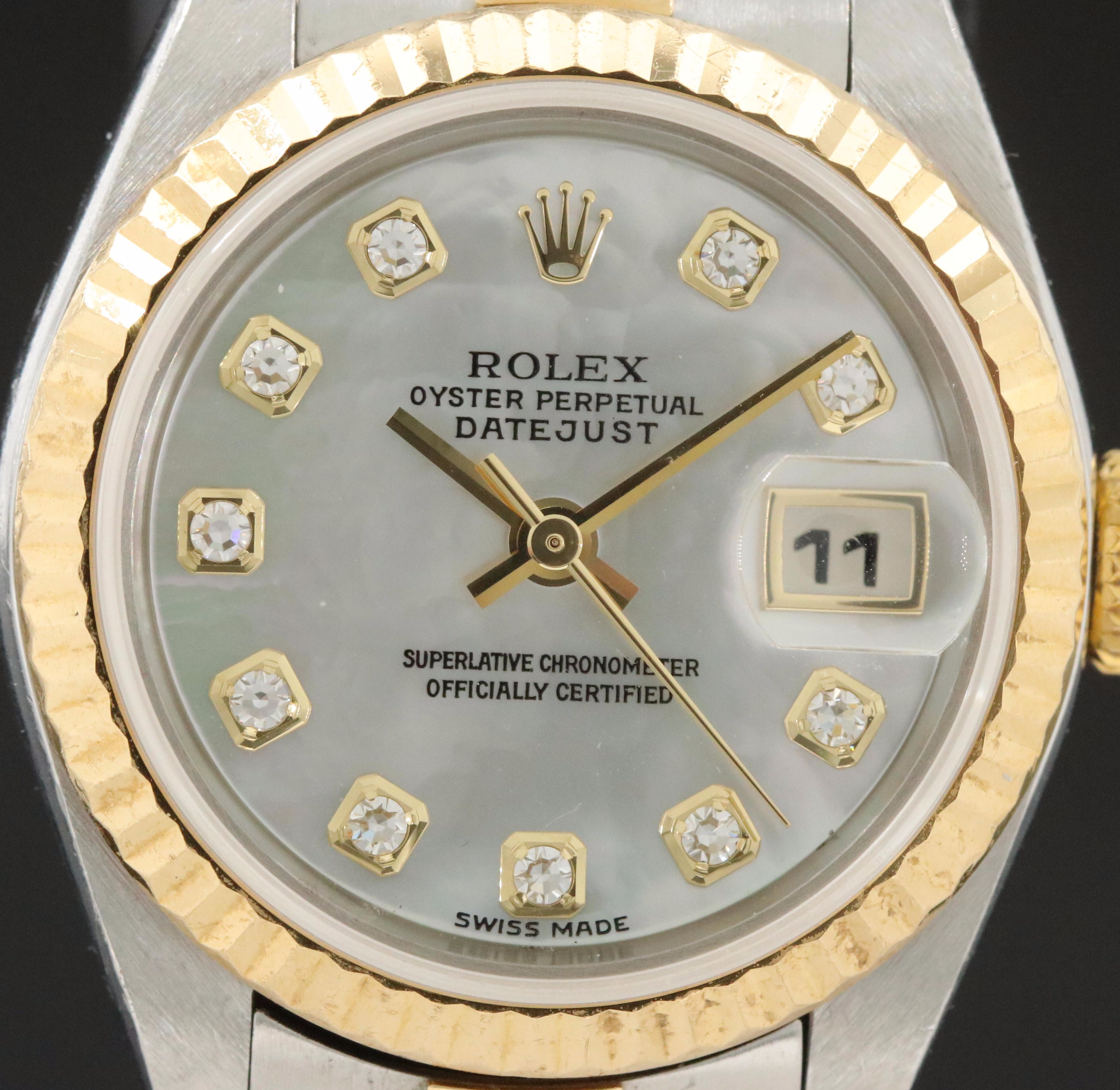2002 Rolex White Mother-of-Pearl Factory Diamond Dial Datejust Watch