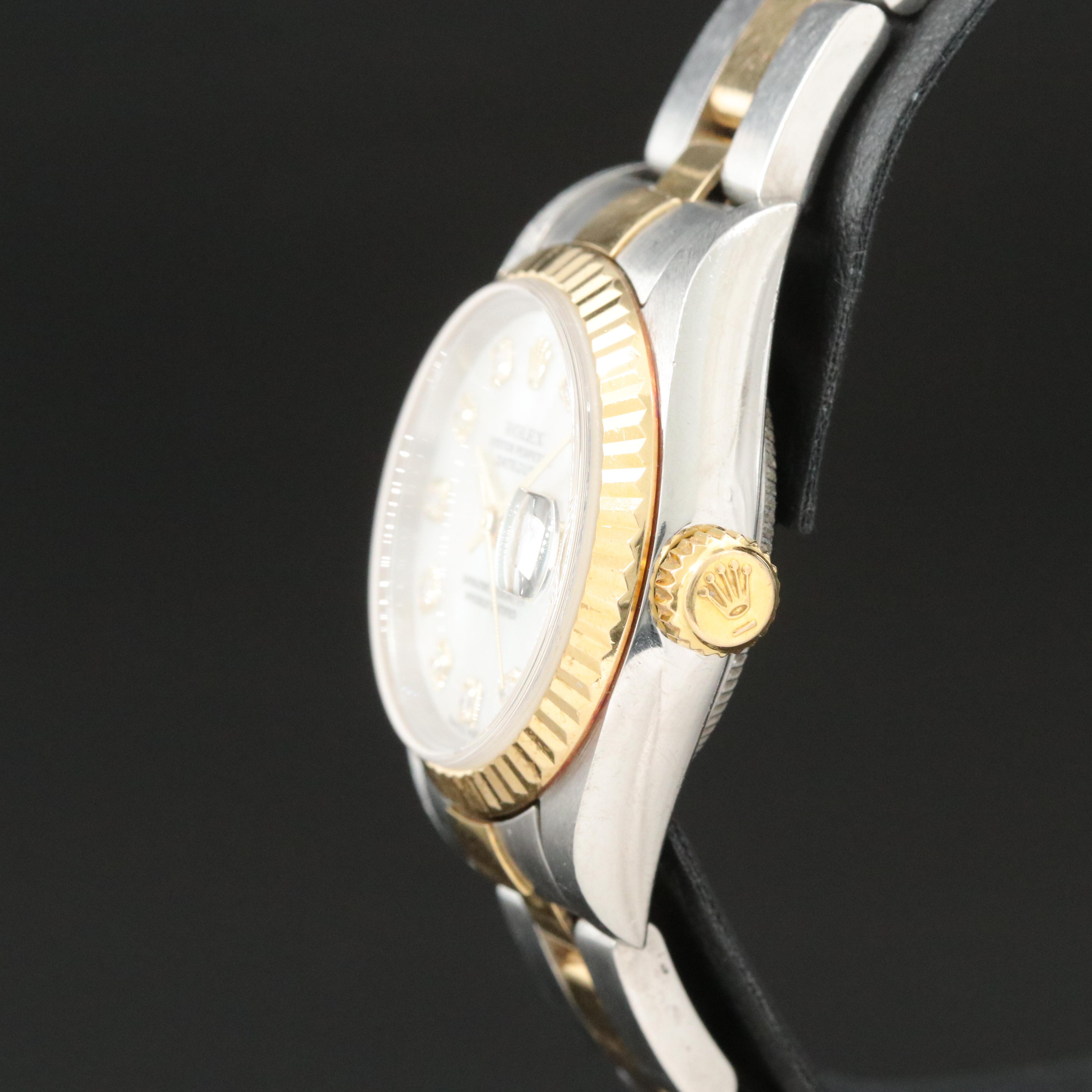 2002 Rolex White Mother-of-Pearl Factory Diamond Dial Datejust Watch