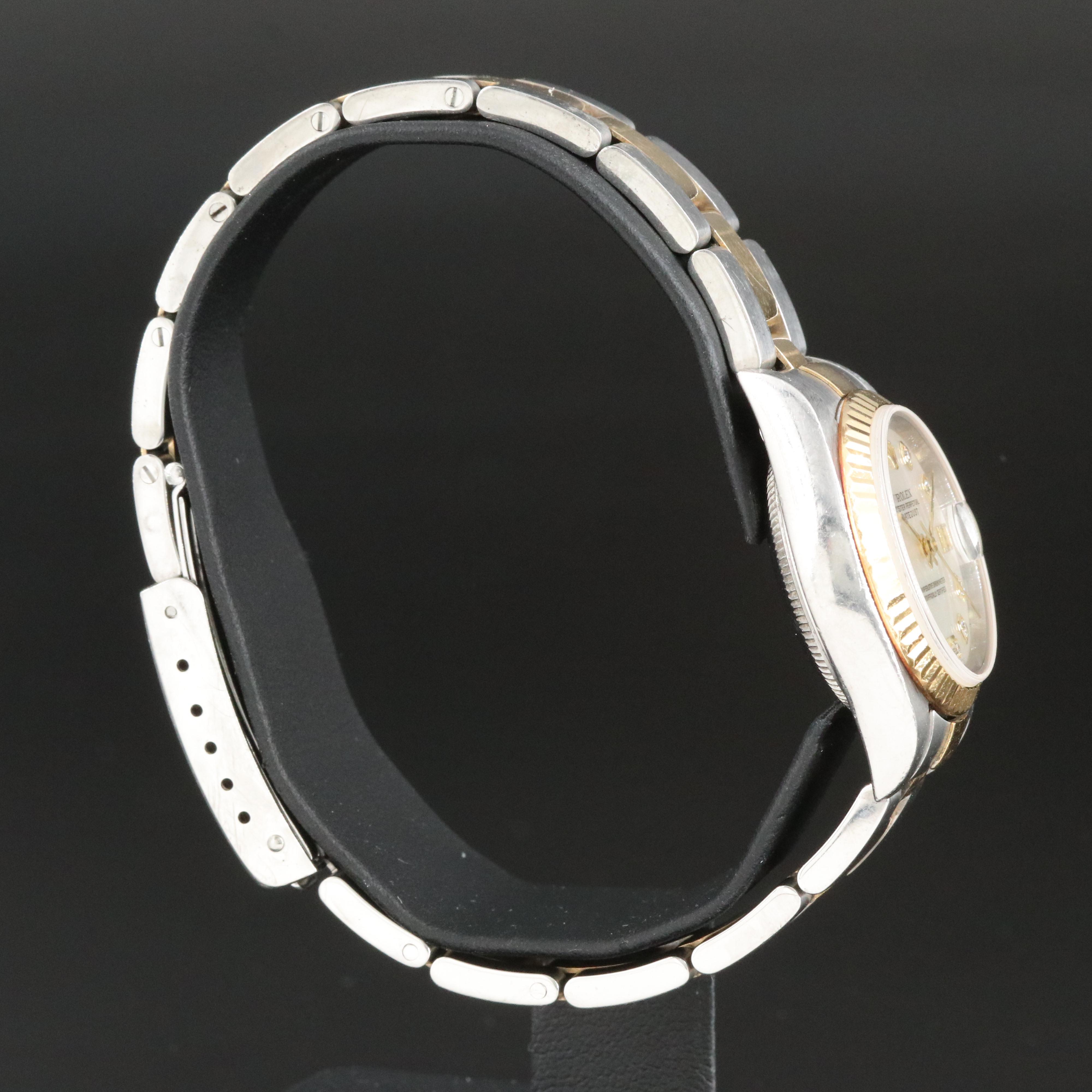 2002 Rolex White Mother-of-Pearl Factory Diamond Dial Datejust Watch