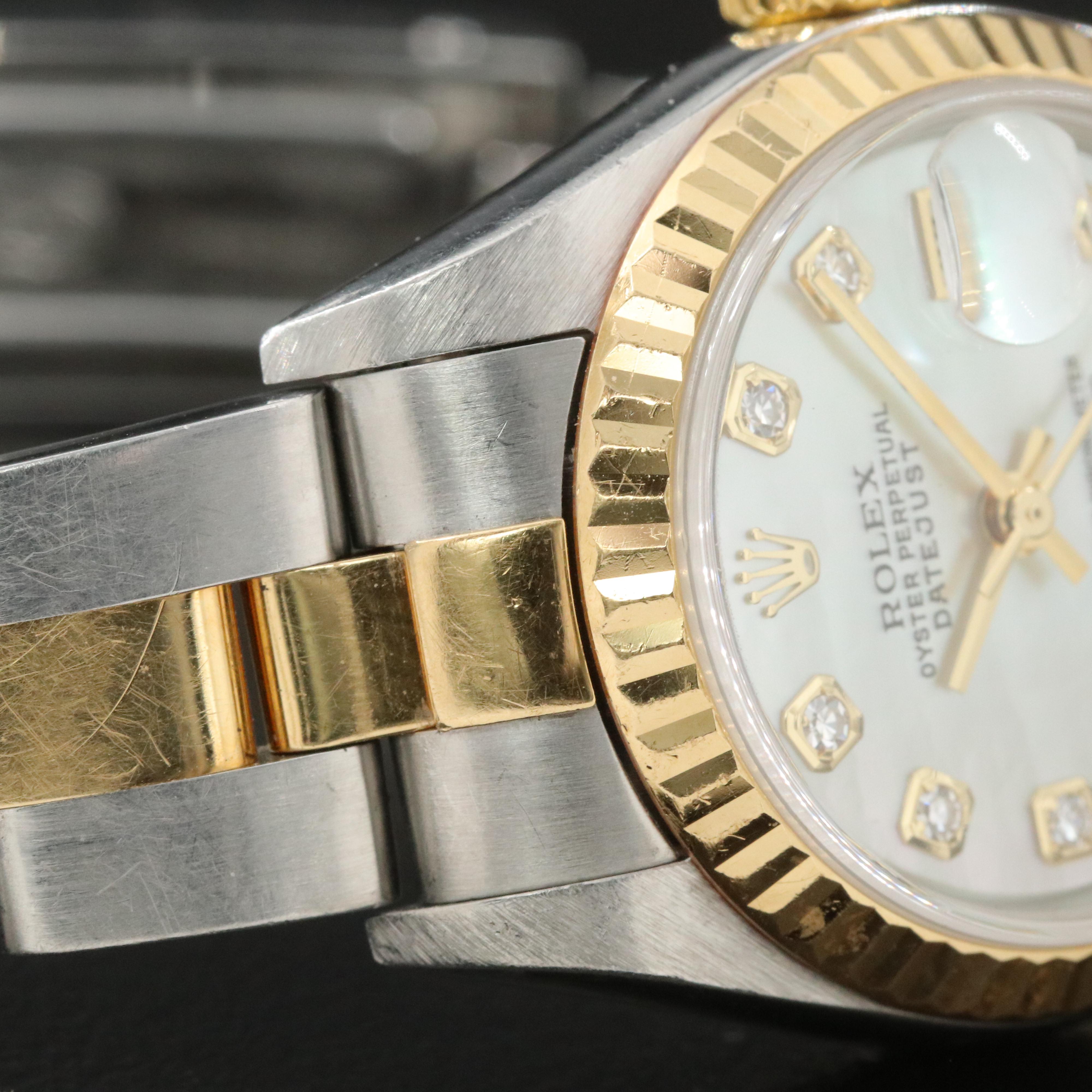2002 Rolex White Mother-of-Pearl Factory Diamond Dial Datejust Watch