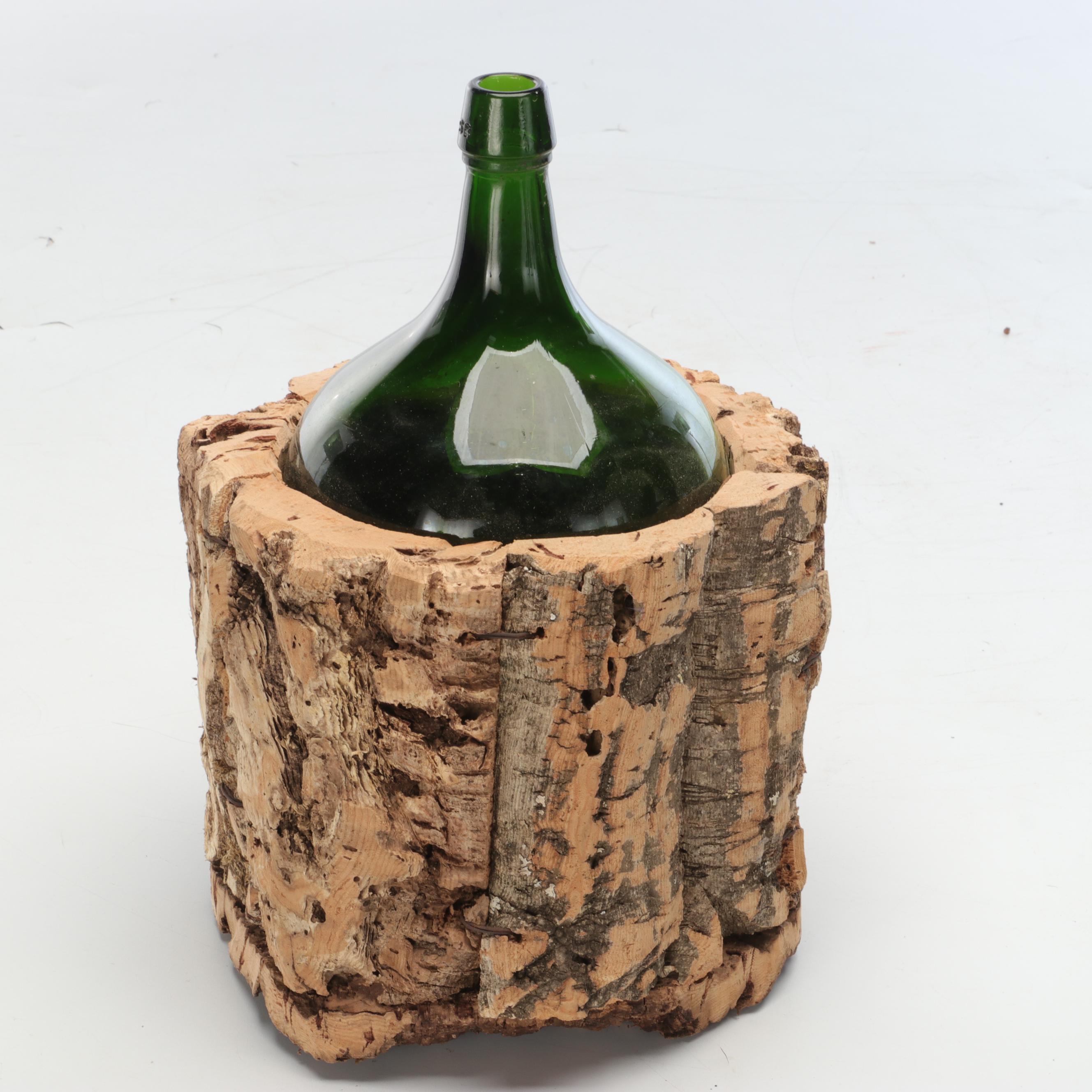 Glass Demijohns, Apothecary Bottle and Hand-Carved Cork Bucket
