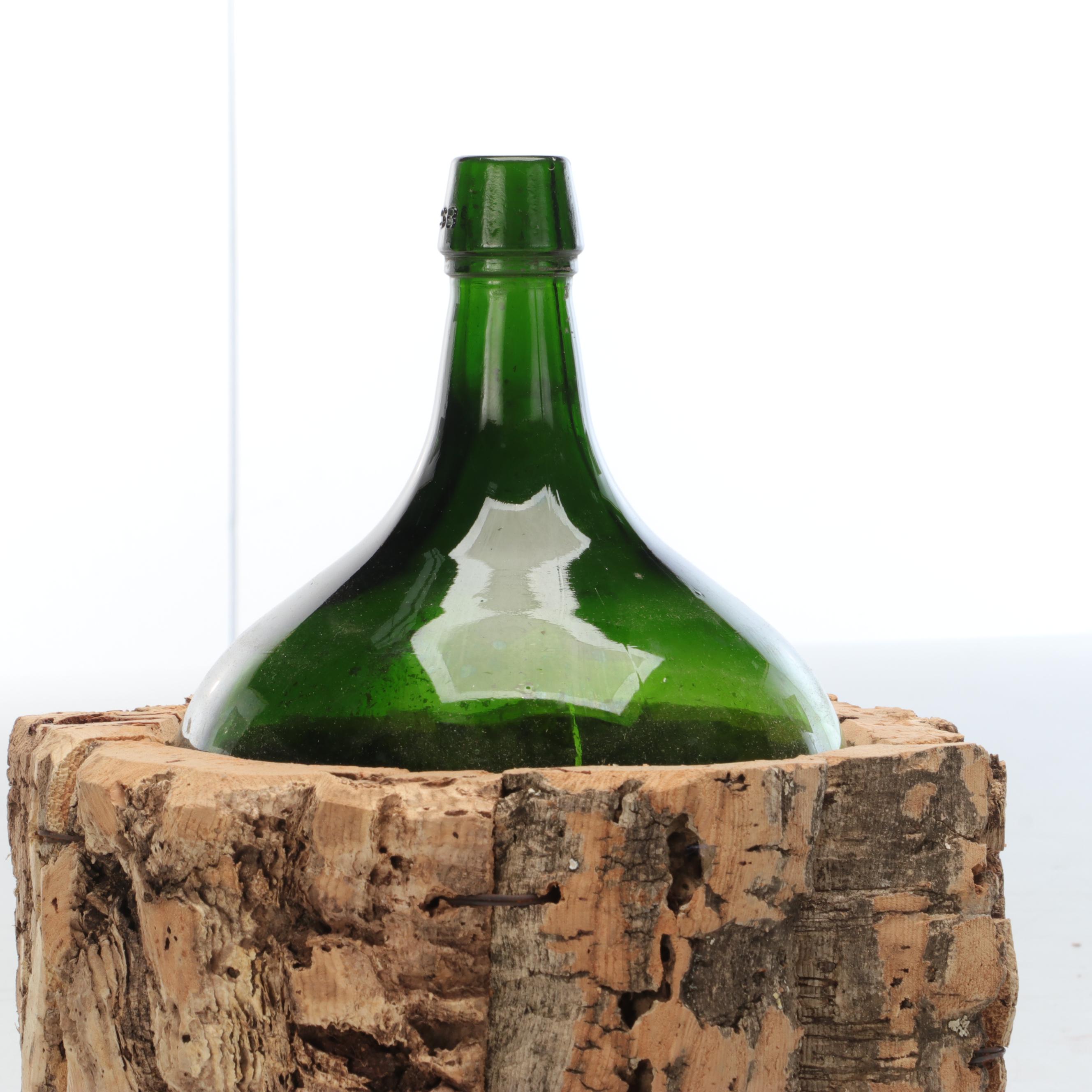 Glass Demijohns, Apothecary Bottle and Hand-Carved Cork Bucket