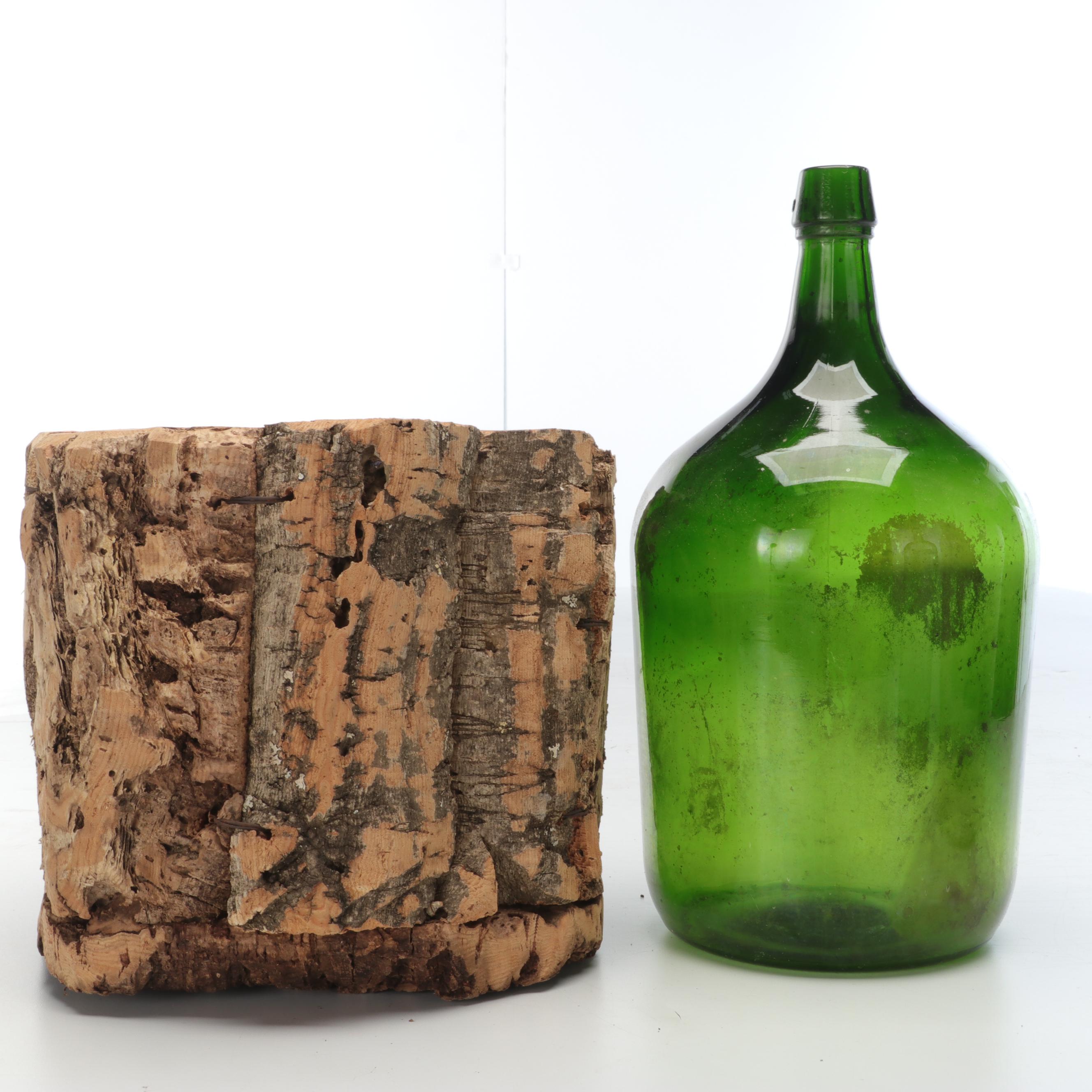 Glass Demijohns, Apothecary Bottle and Hand-Carved Cork Bucket