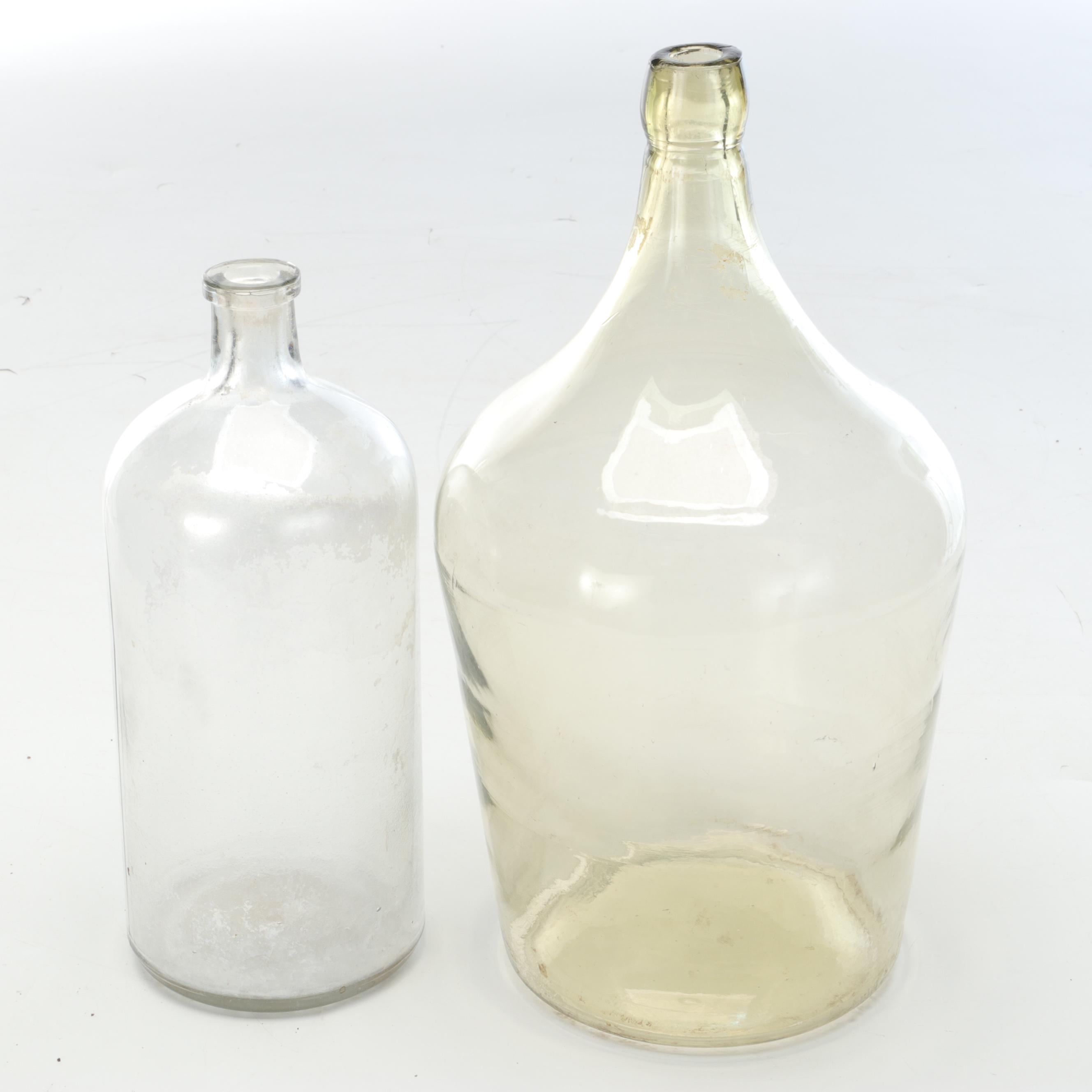 Glass Demijohns, Apothecary Bottle and Hand-Carved Cork Bucket