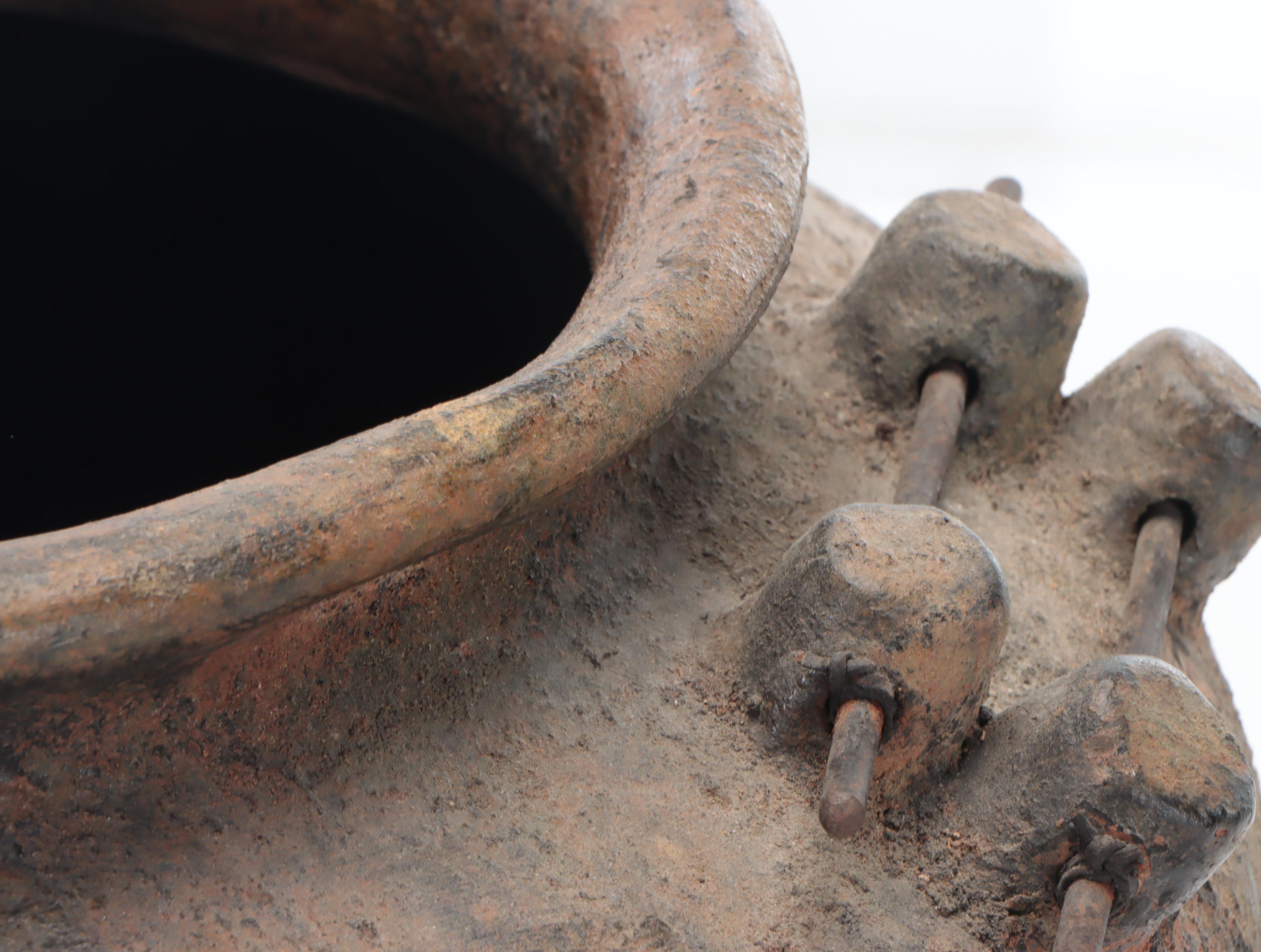 Earthenware Pottery Vessel with Wire Handles