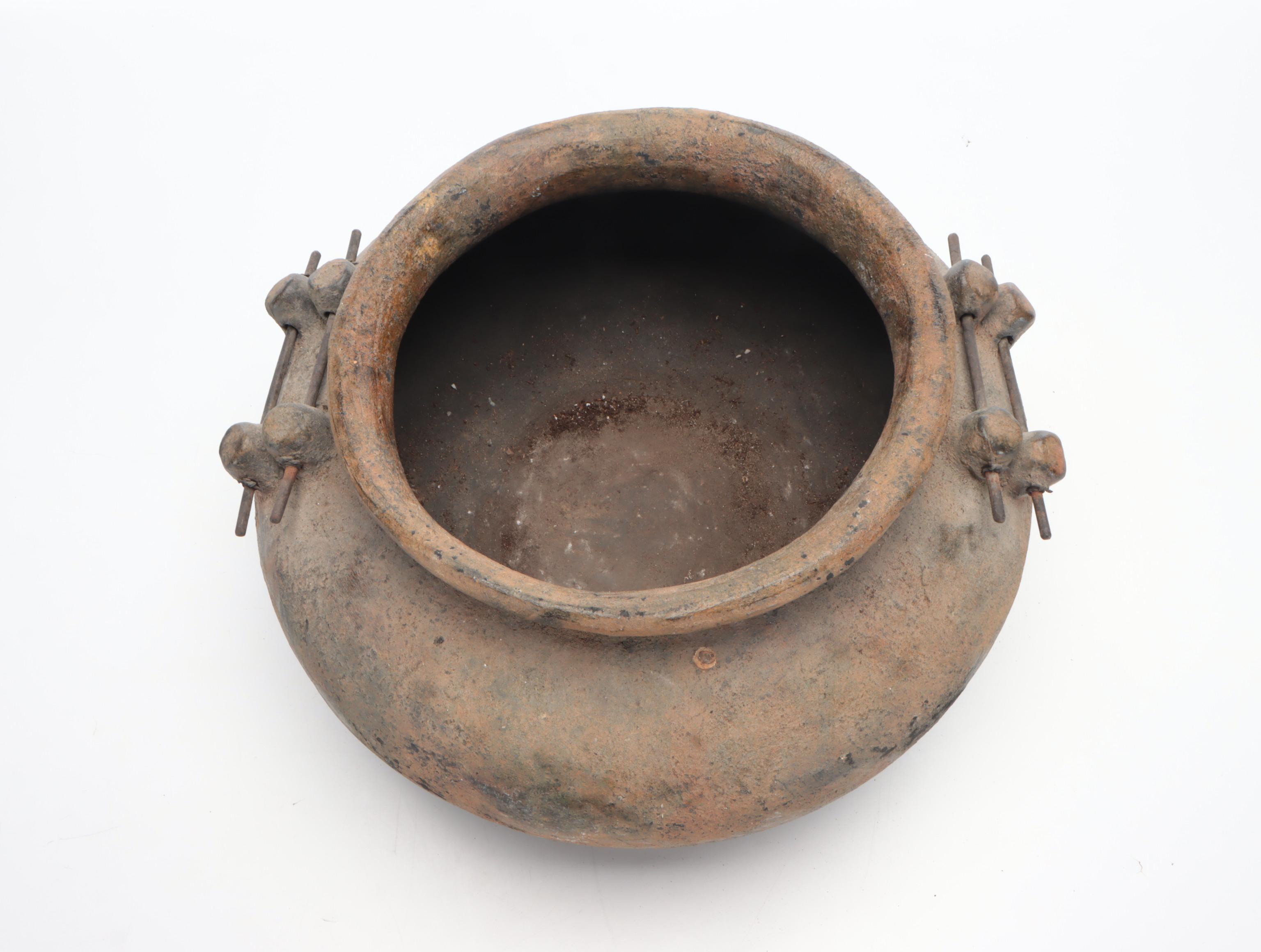 Earthenware Pottery Vessel with Wire Handles