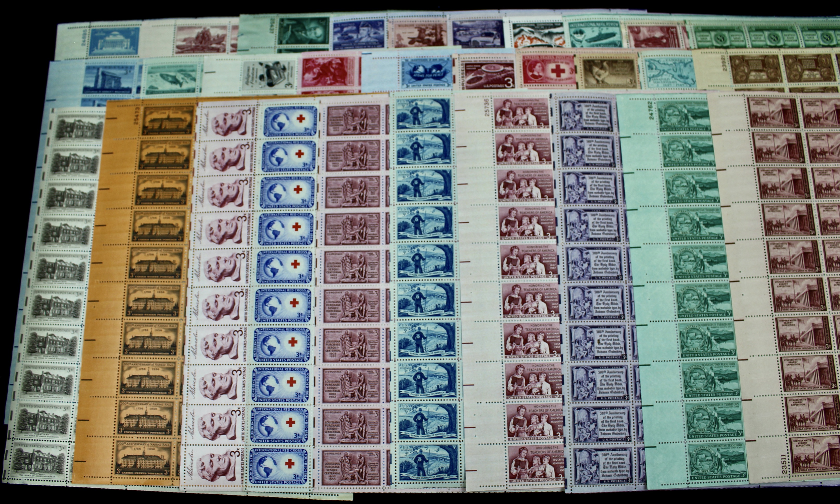 Seventy-Eight Different 3-Cent U.S. Postage Stamp Sheets, 1940s to 1950s