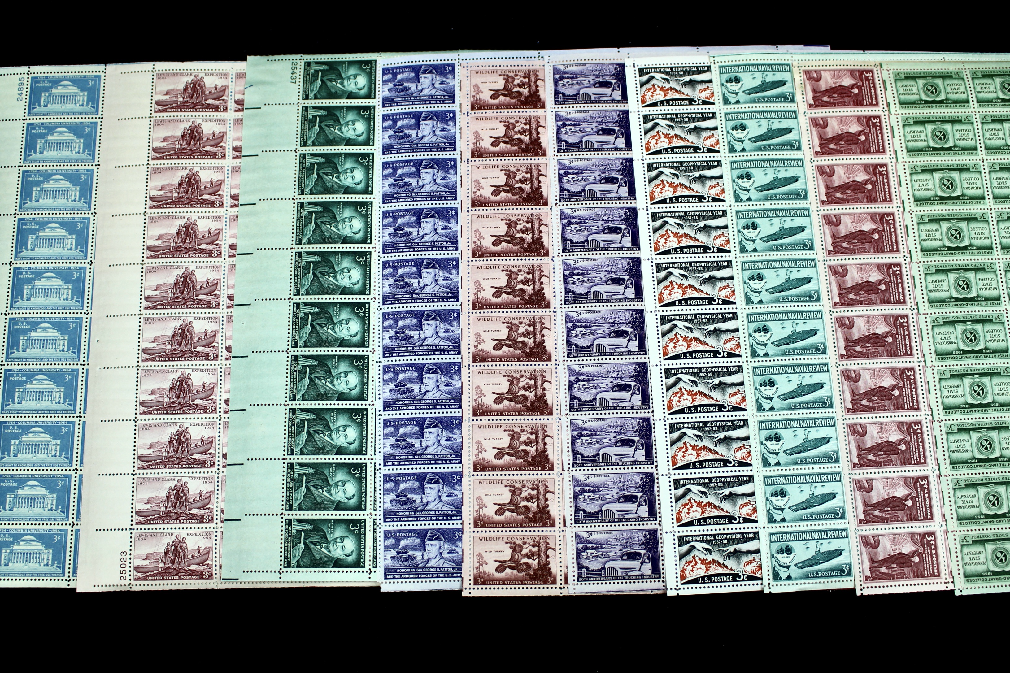 Seventy-Eight Different 3-Cent U.S. Postage Stamp Sheets, 1940s to 1950s
