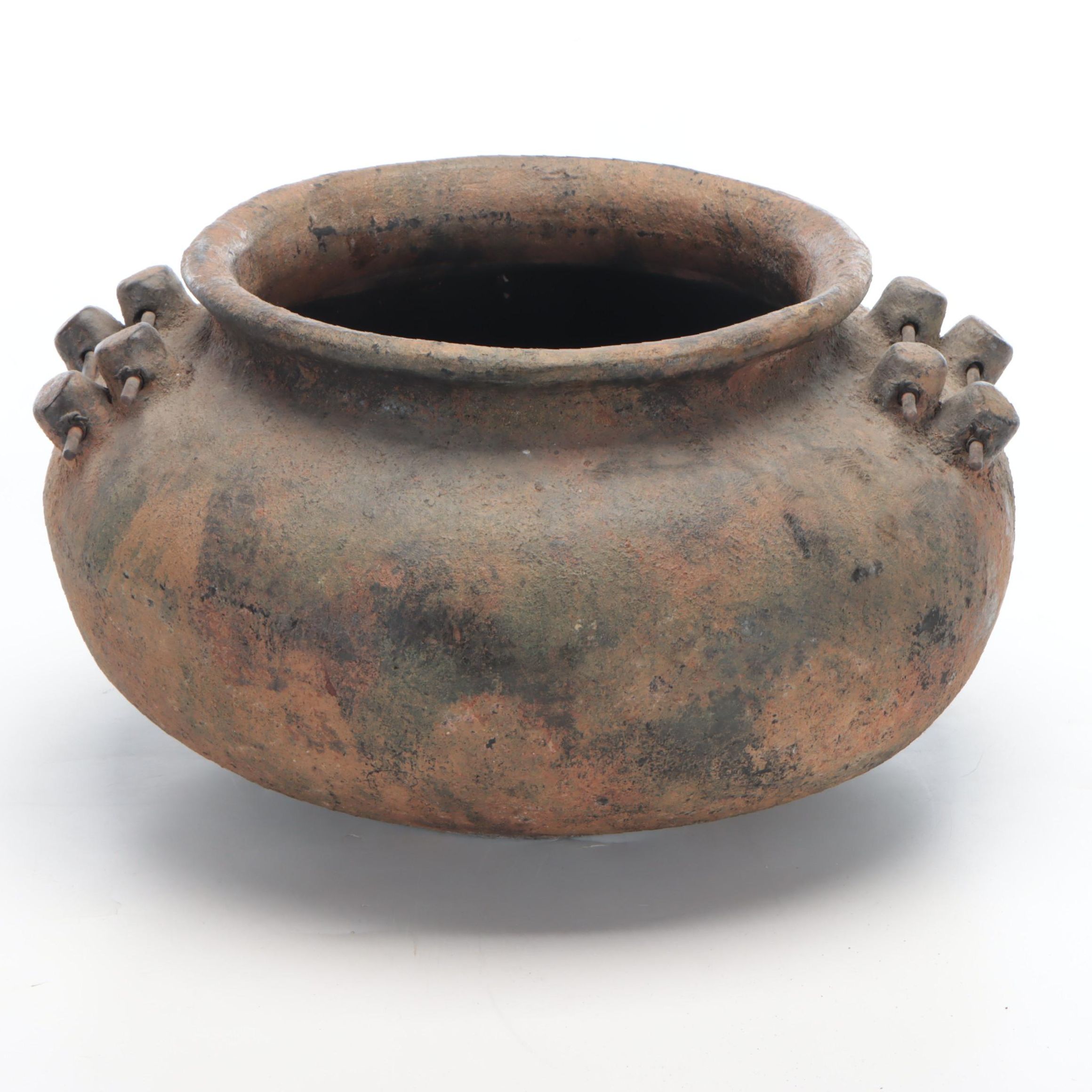 Earthenware Pottery Vessel with Wire Handles