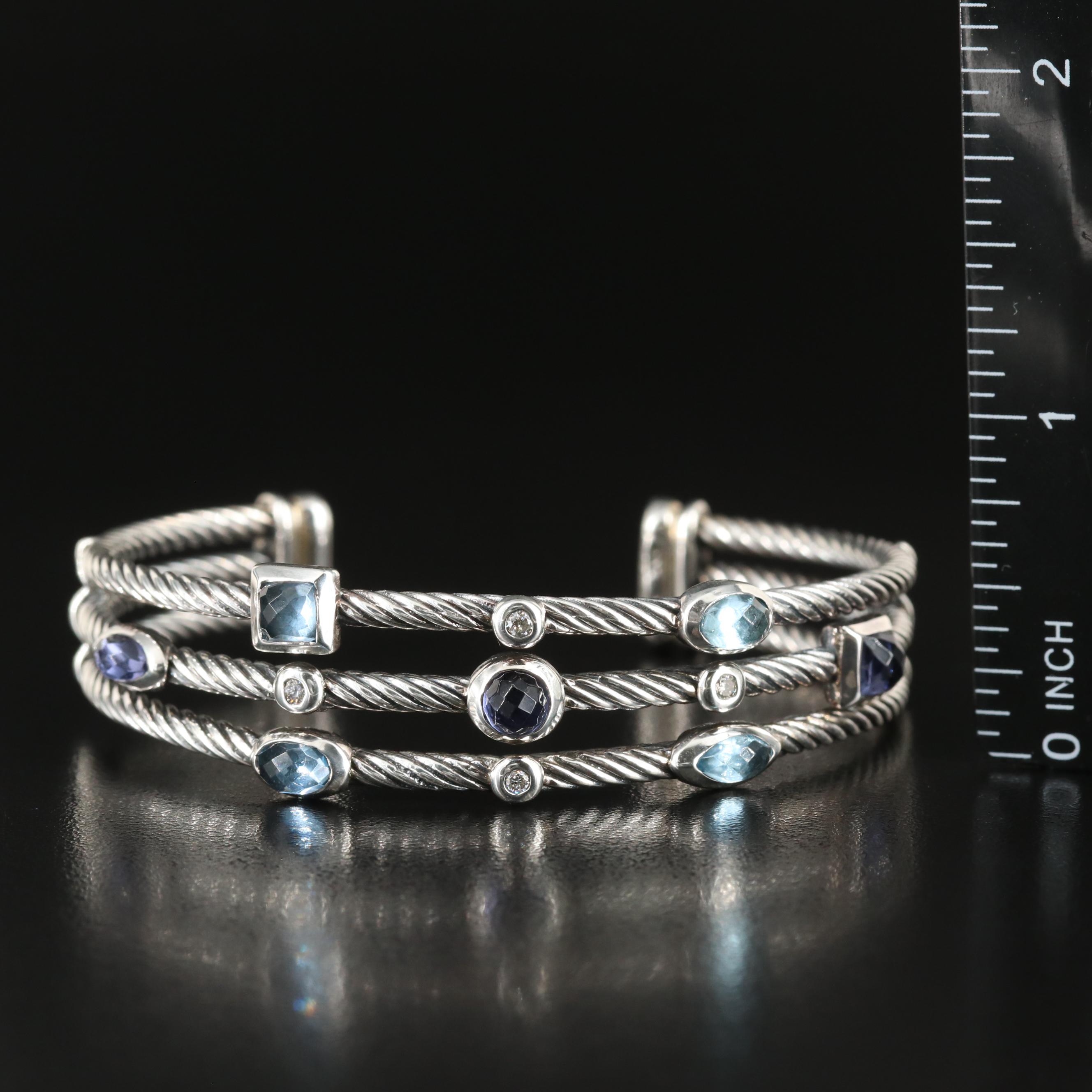 David Yurman "Confetti" Sterling Iolite, Topaz and Diamond Cuff Bracelet