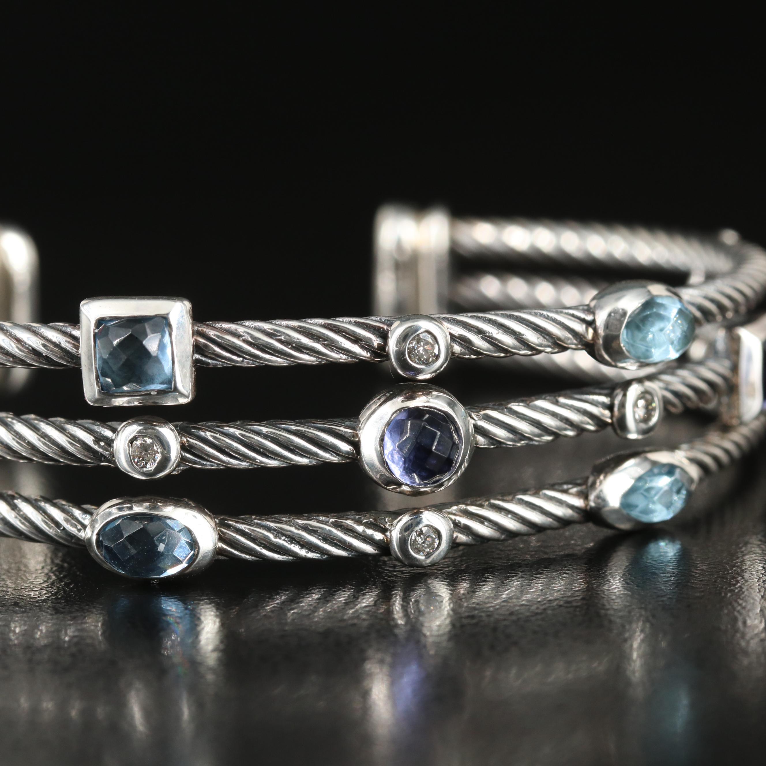 David Yurman "Confetti" Sterling Iolite, Topaz and Diamond Cuff Bracelet